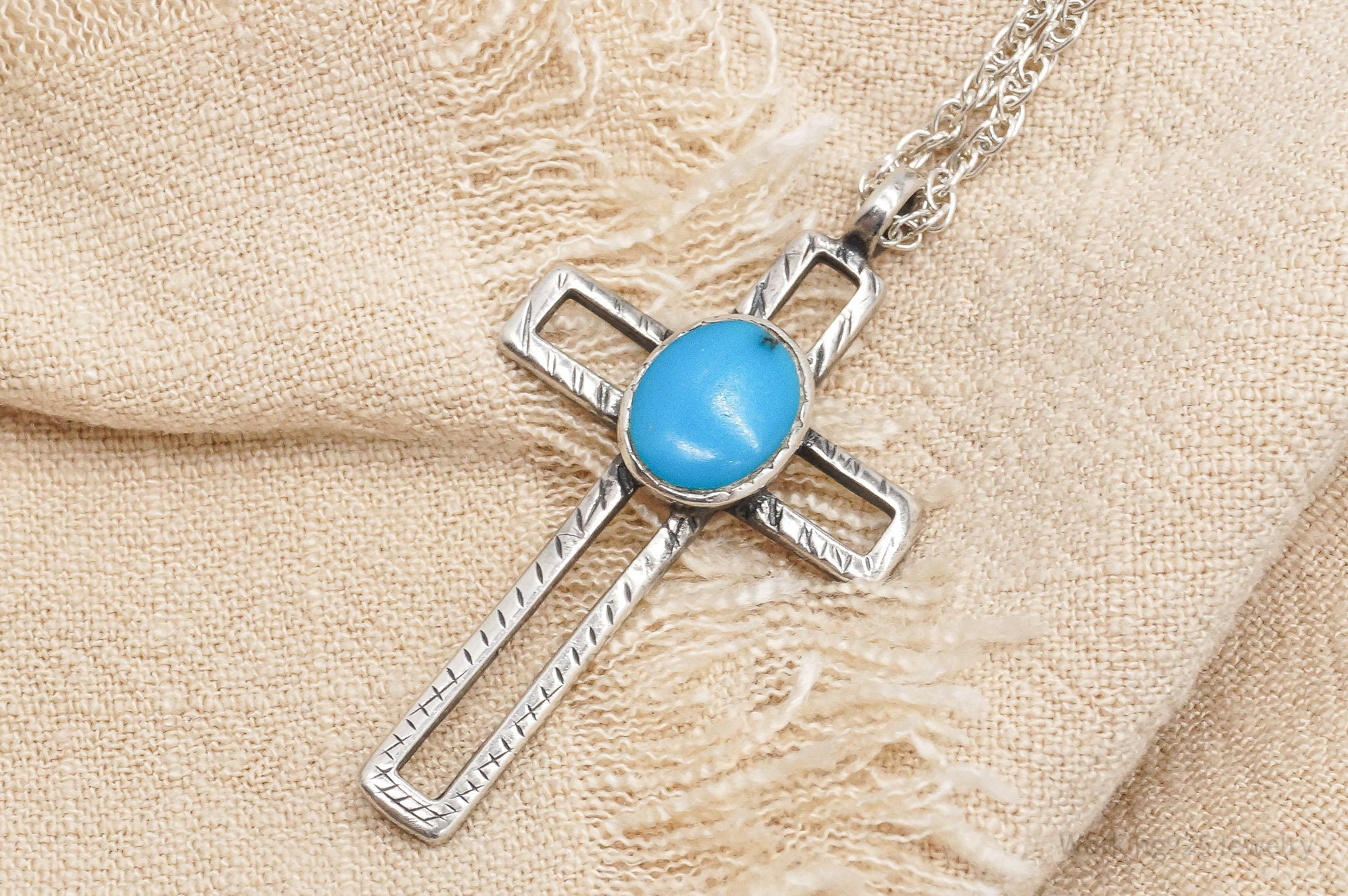 Vintage Sterling Silver Necklace with Sterling Silver buy & Turquoise Cross