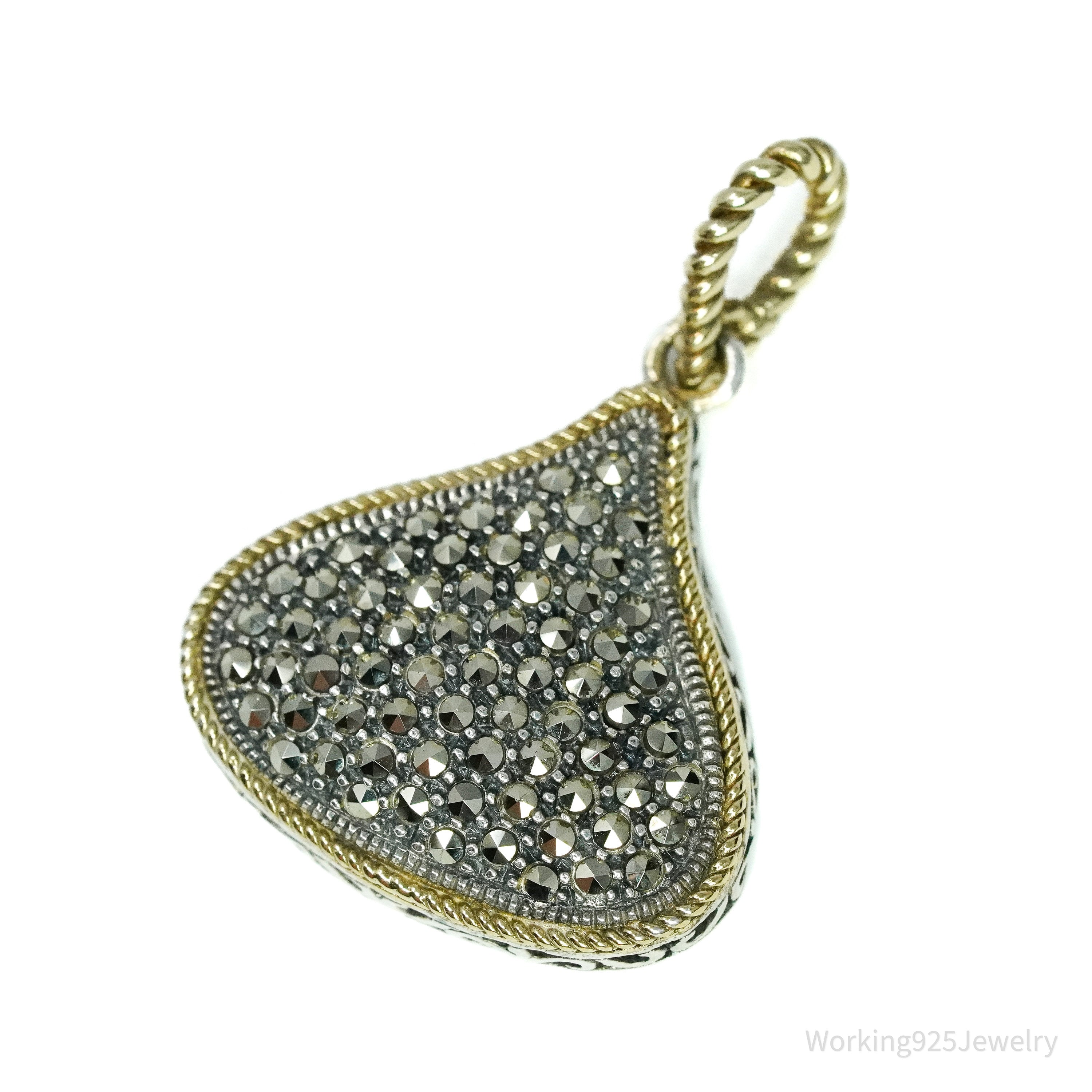 Vintage Designer Marcasite Gold Vermeil & Sterling Silver Pendant