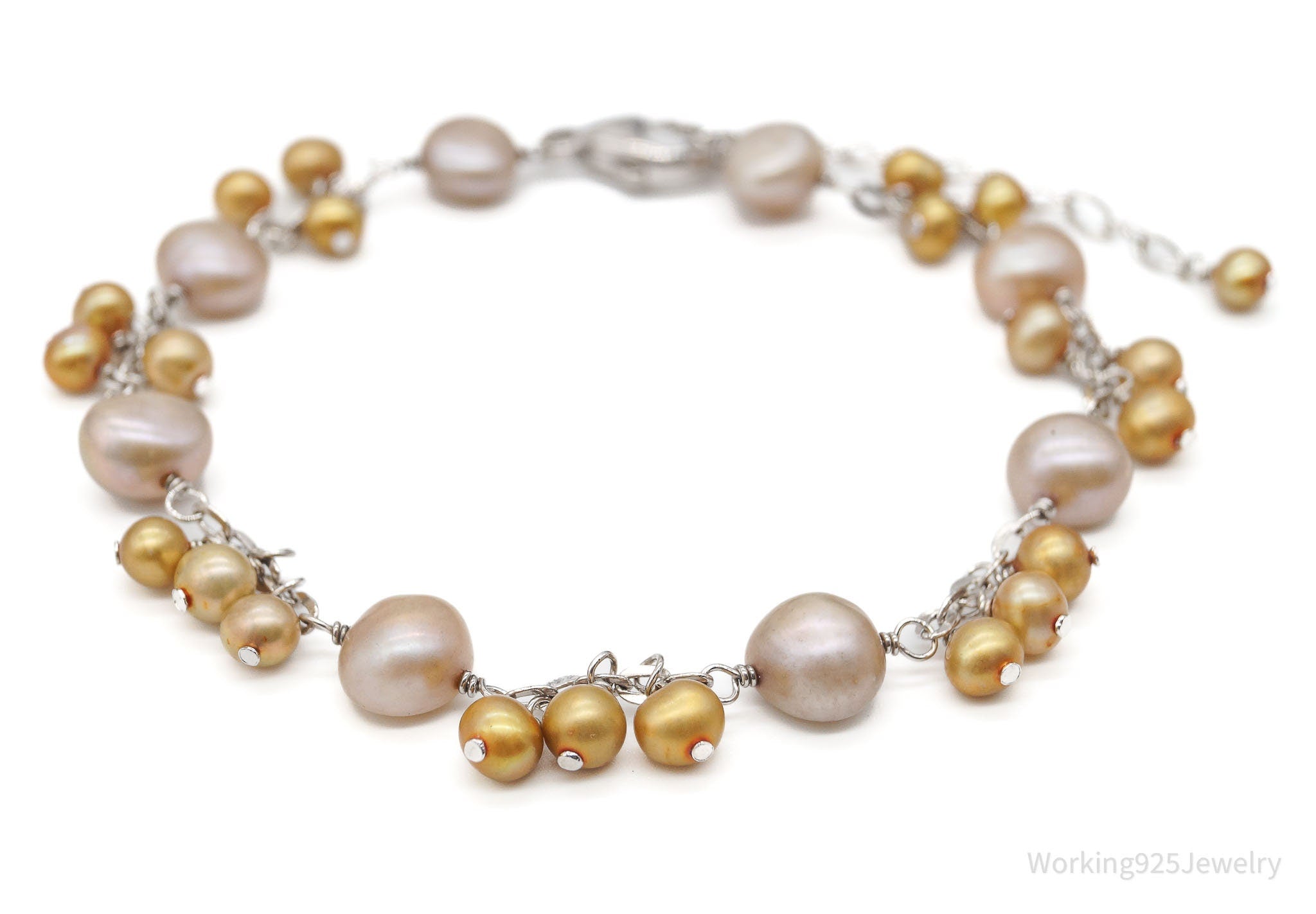 Vintage Pearl Charms Sterling Silver Chain Bracelet / Anklet