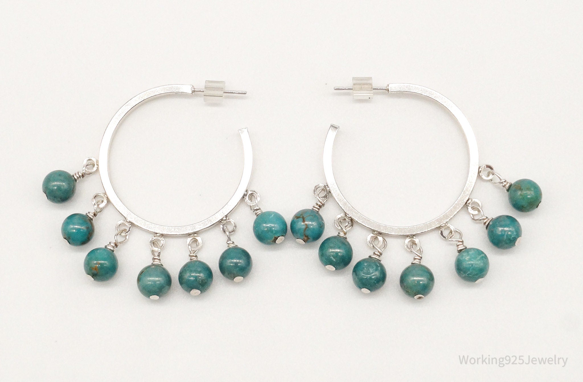 Vintage Western Style Turquoise Sterling Silver Hoop Earrings