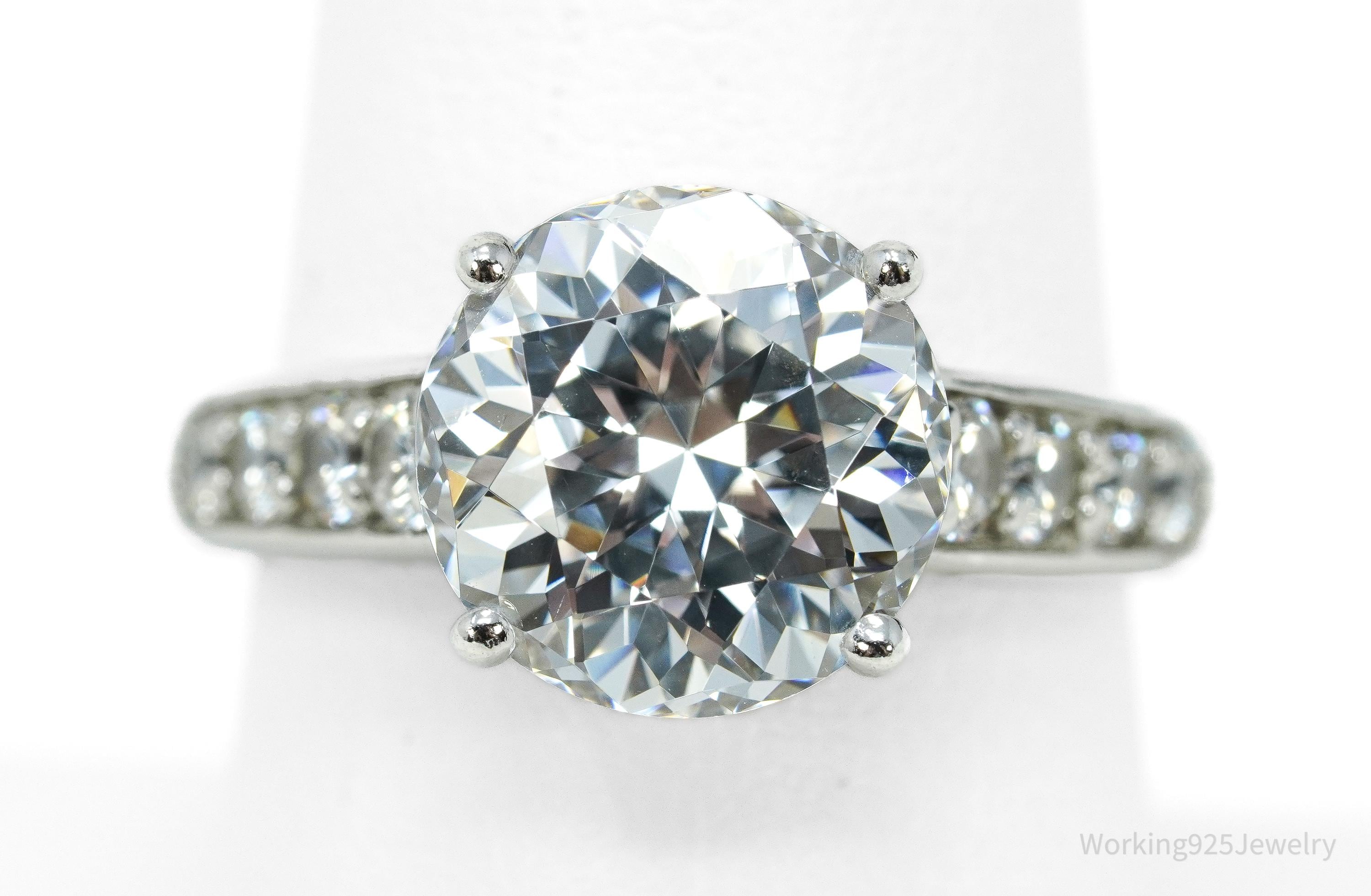 Vintage Cubic Zirconia Platinum Clad Sterling Silver Ring - Size 8.25