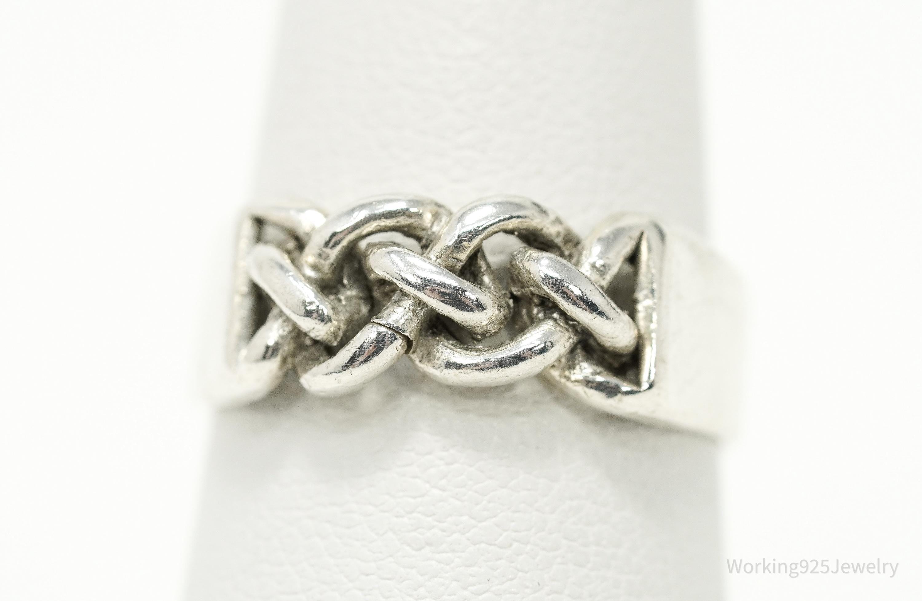 Vintage Chain Modernist Style Sterling Silver Ring - Size 8