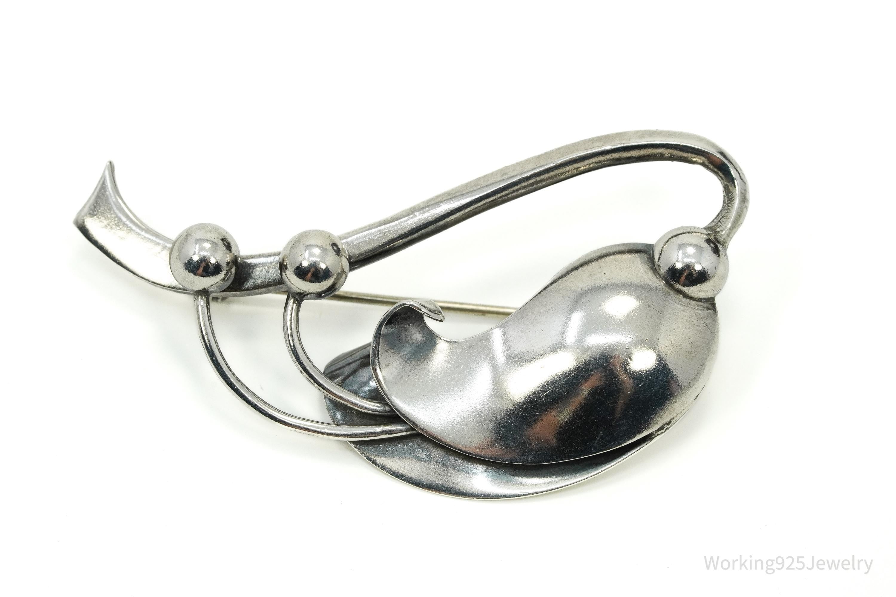 Vintage Denmark Folmere Mid Century Floral Sterling Silver Brooch Pin