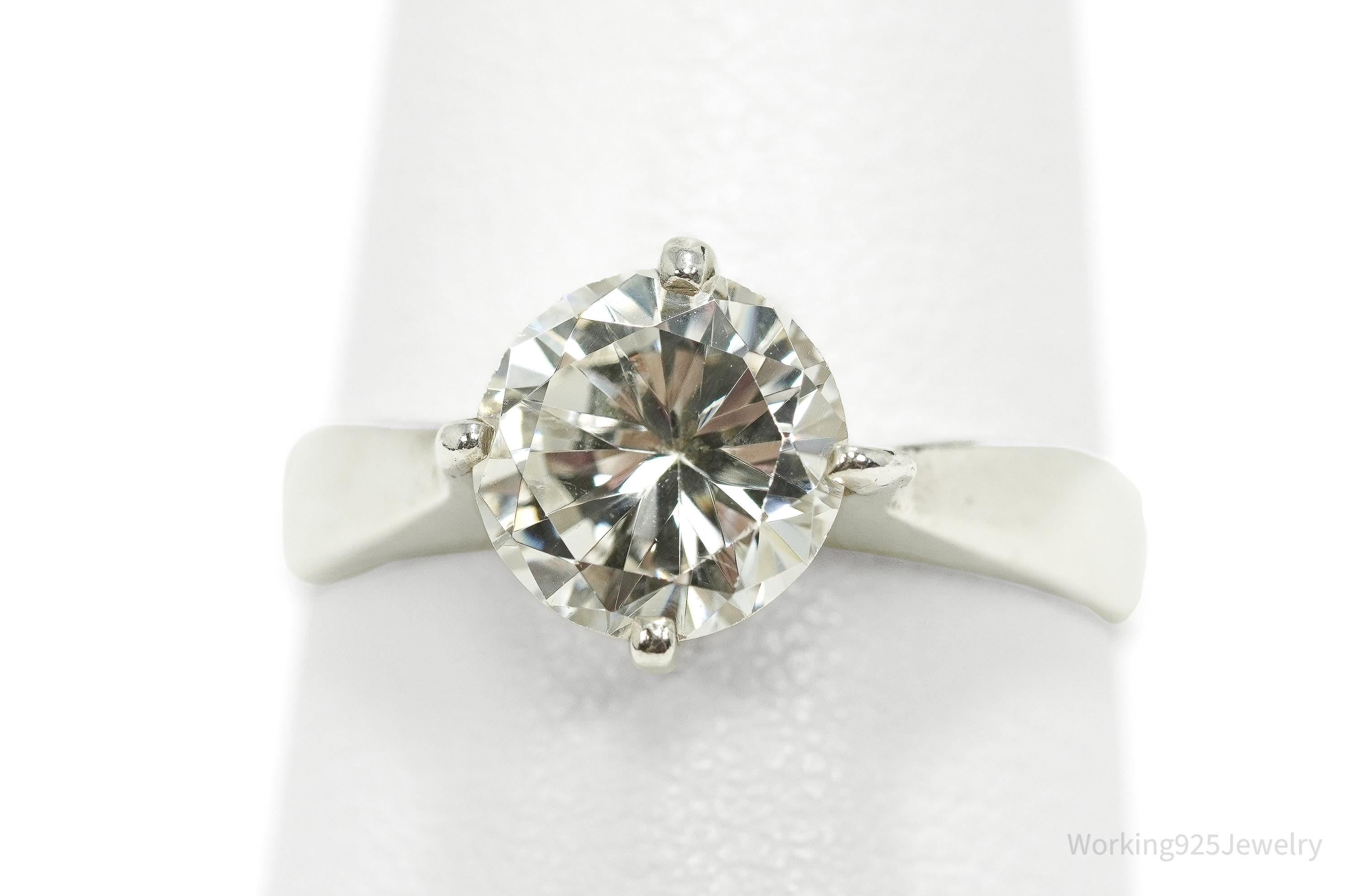 Vintage Mexico Modernist Cubic Zirconia Sterling Silver Ring - Size 7.75