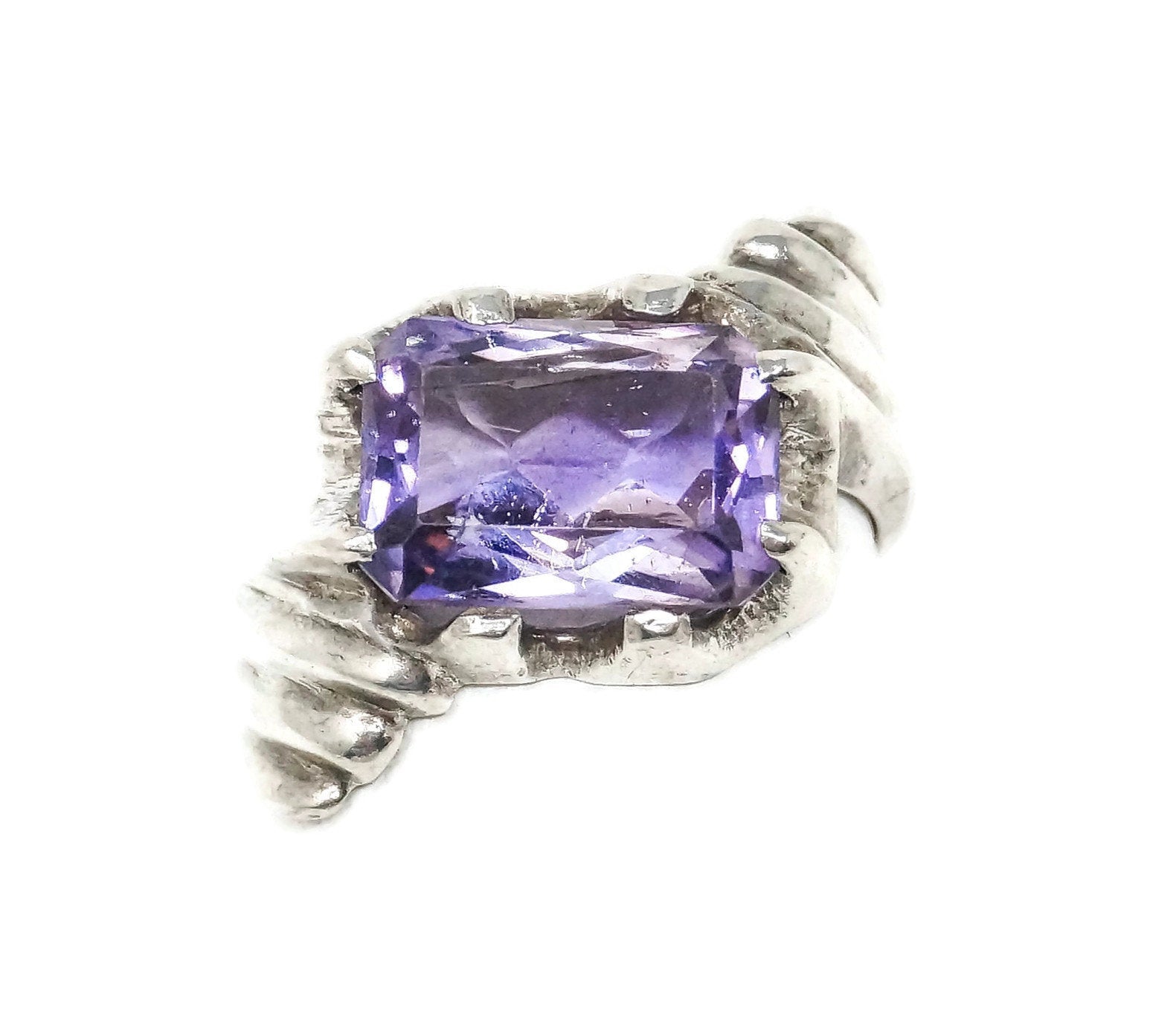 Vintage Purple Amethyst Art Deco Style Sterling Silver Ring - Sz 8 - 785109882
