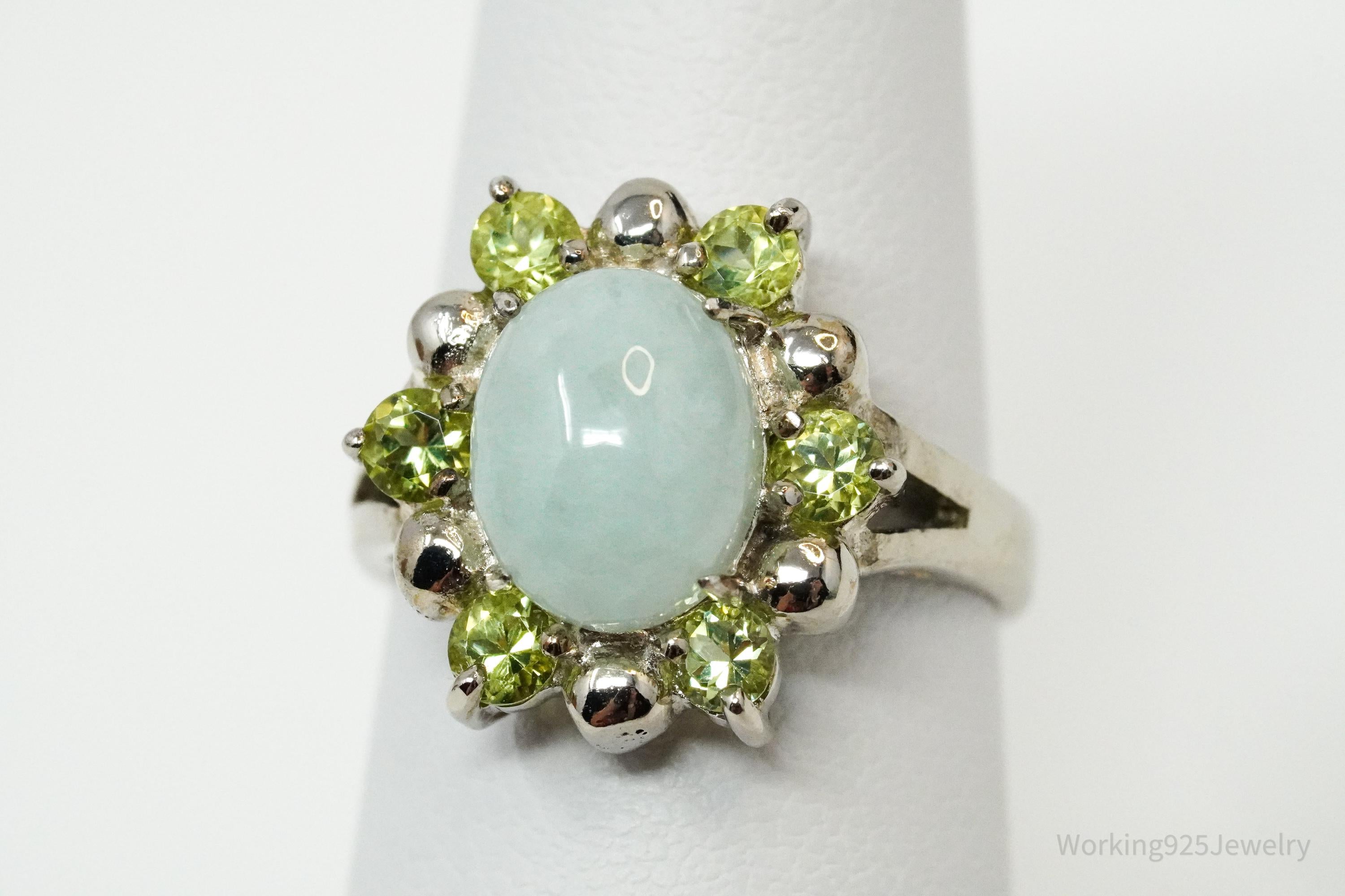 Vintage Green Jade & Peridot Sterling Silver Ring - Size 6