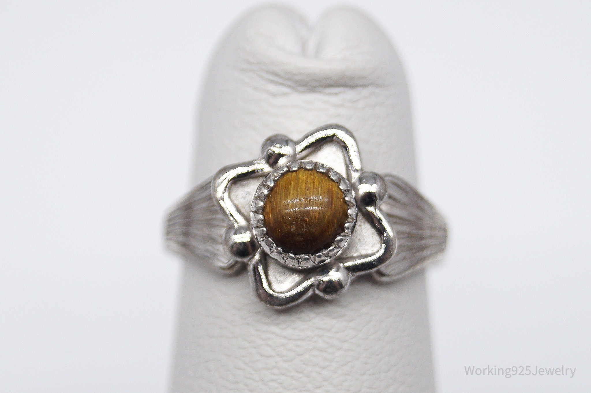 Vintage Native American Signed JP Tigers Eye Sterling Silver Ring - Size 2.75