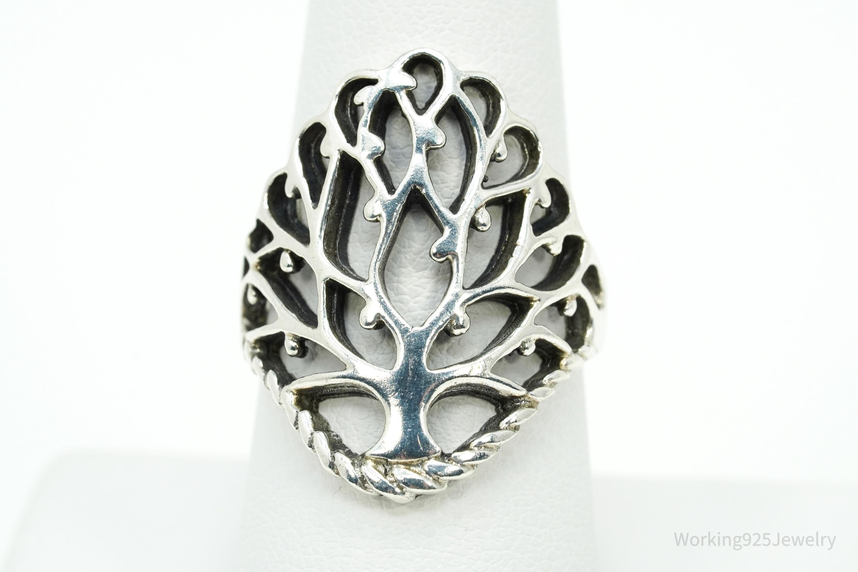 Vintage Tree Of Life Sterling Silver Ring - Size 8.25