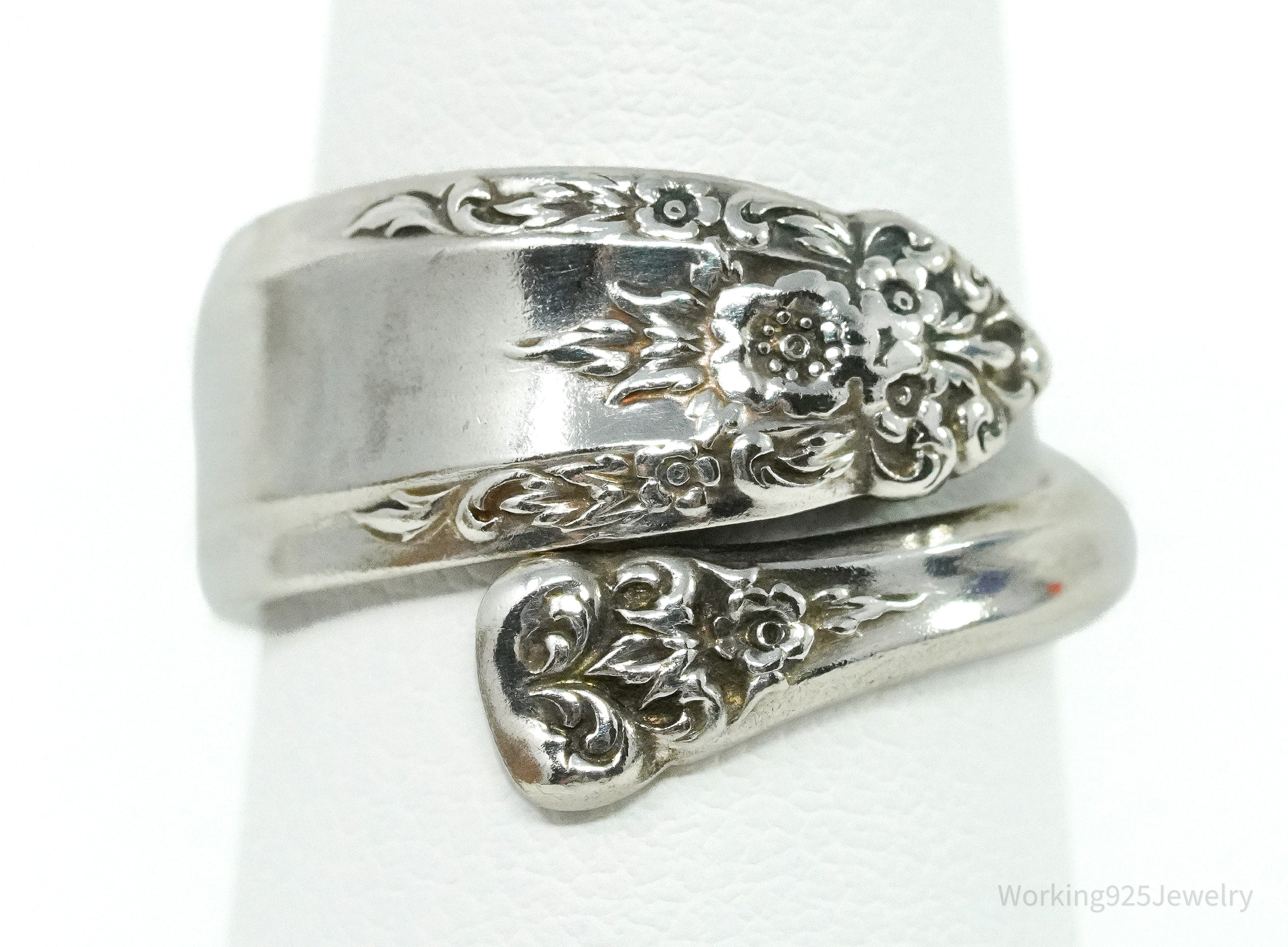 Antique International Sterling Silver Floral Spoon Ring Size 6.5