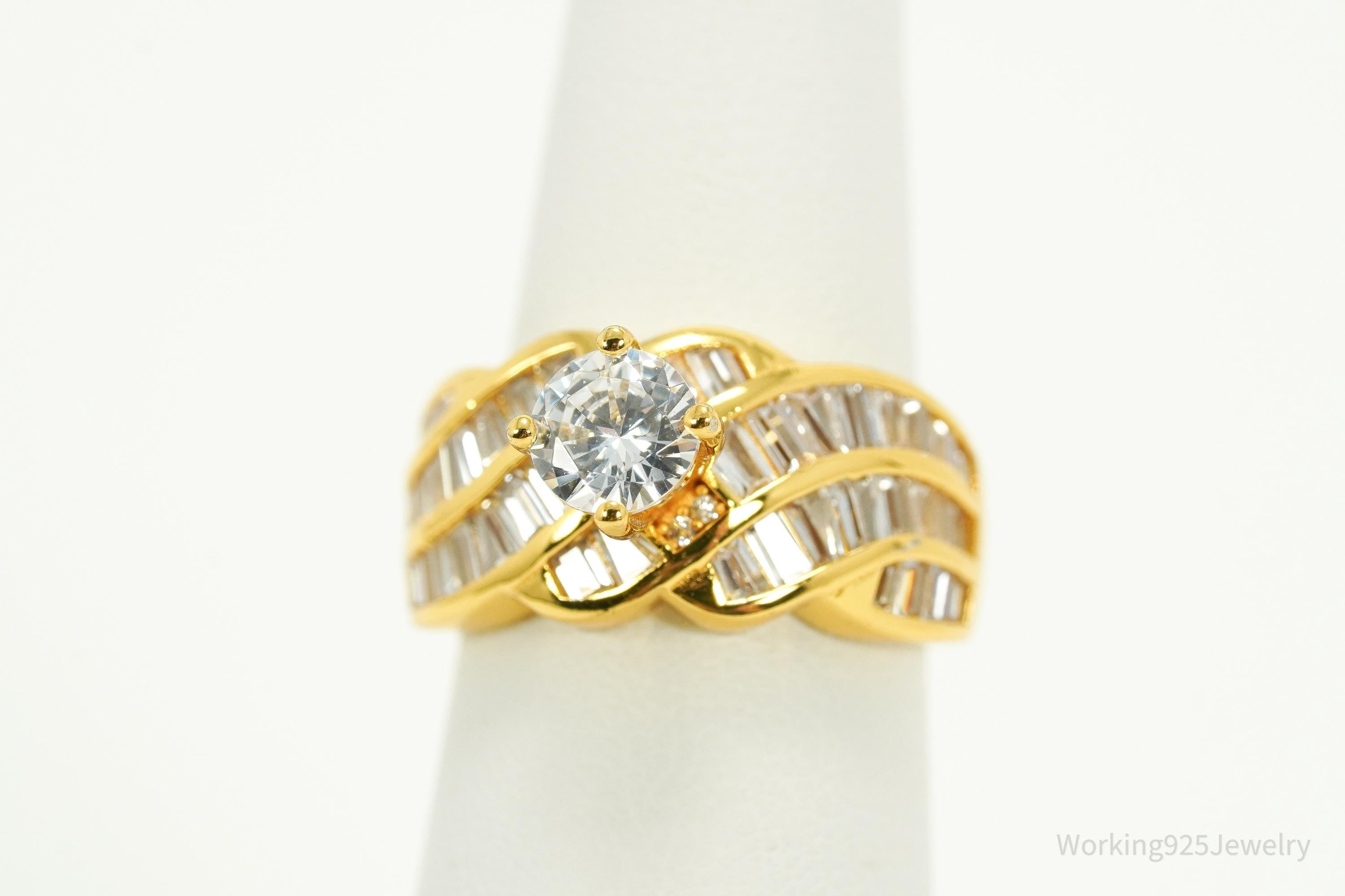 Vintage Cubic Zirconia Gold Vermeil Sterling Silver Ring - Size 6.25