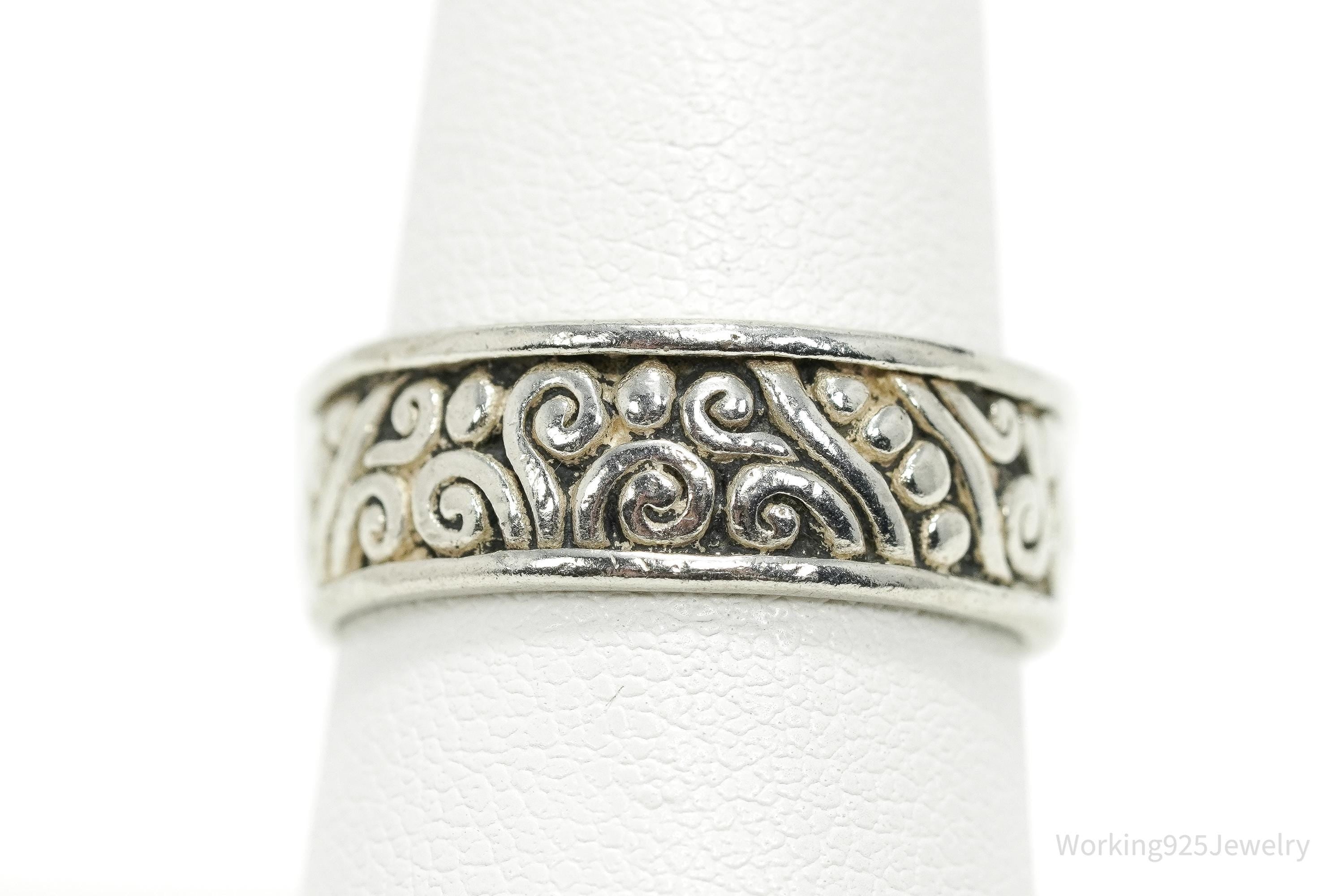 Vintage Scrolls & Swirls Sterling Silver Band Ring - Size 7.75