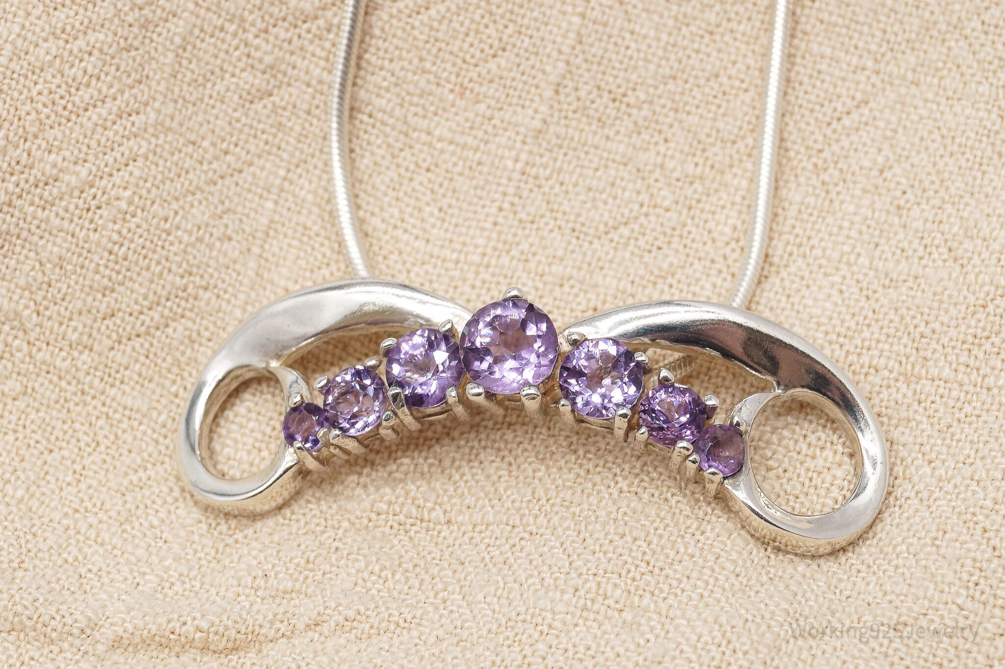 Vintage Amethyst Sterling Silver Chain Necklace 16"