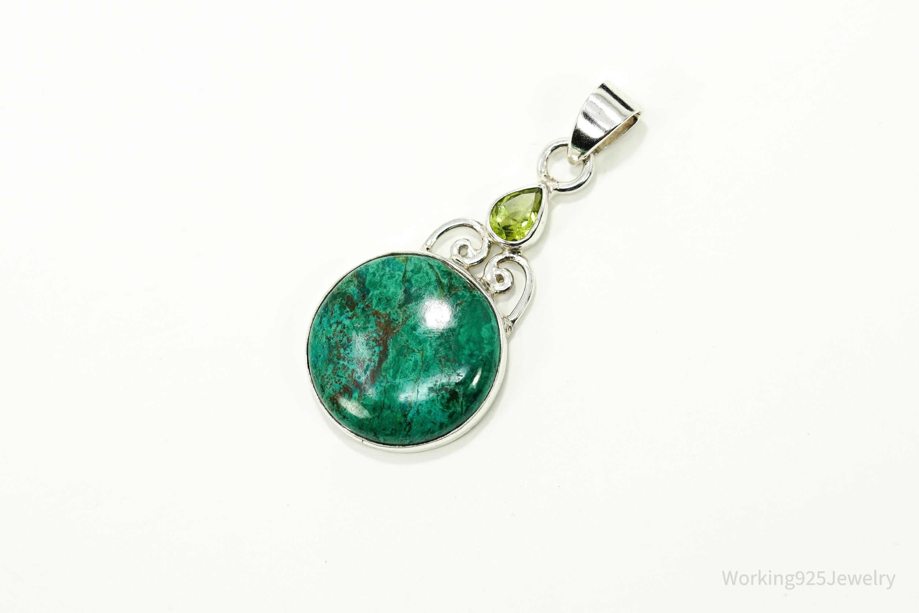 Vintage Large Chrysocolla & Peridot Sterling Silver Pendant