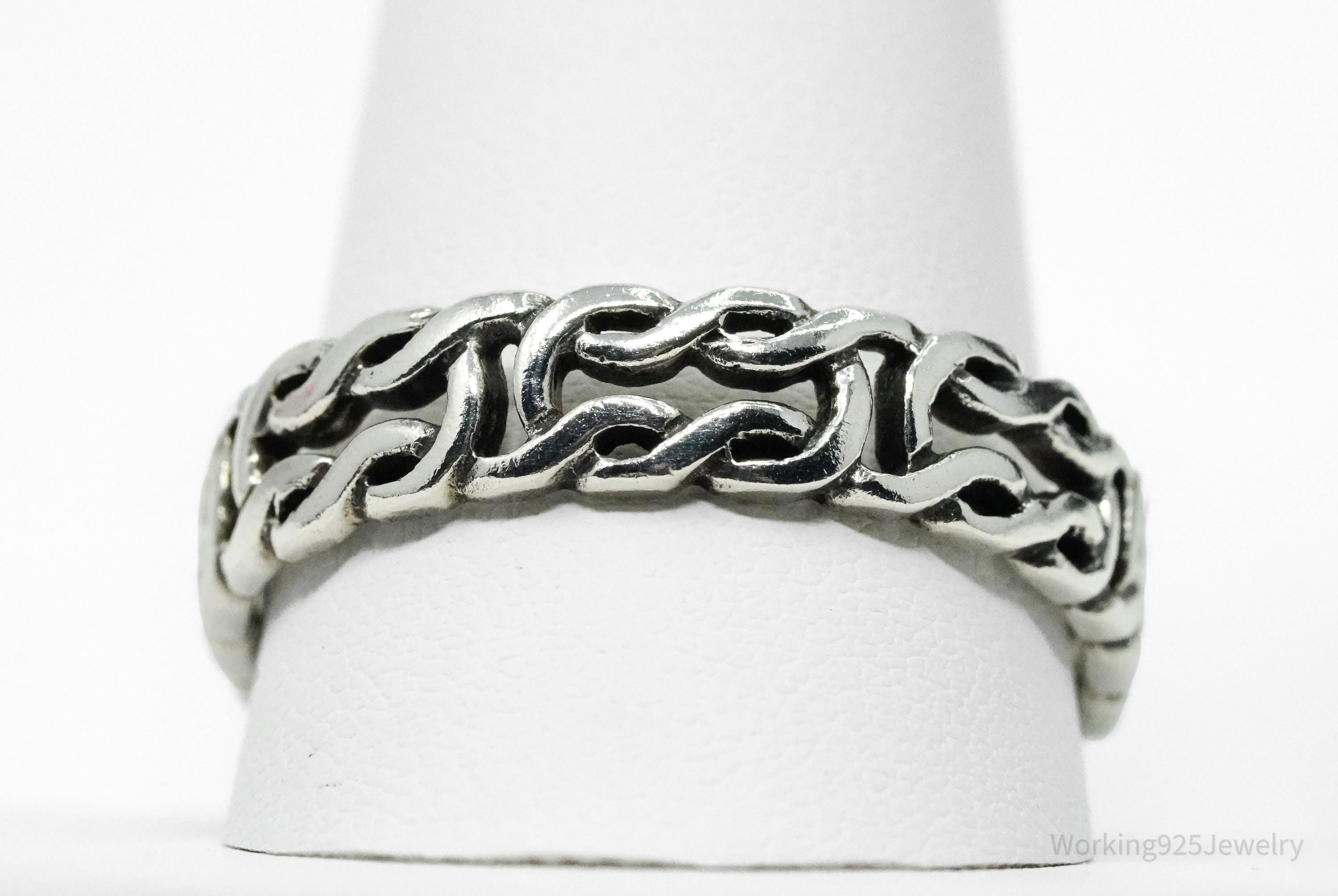 Vintage Celtic Knot Design Sterling Silver Band Ring - Size 13