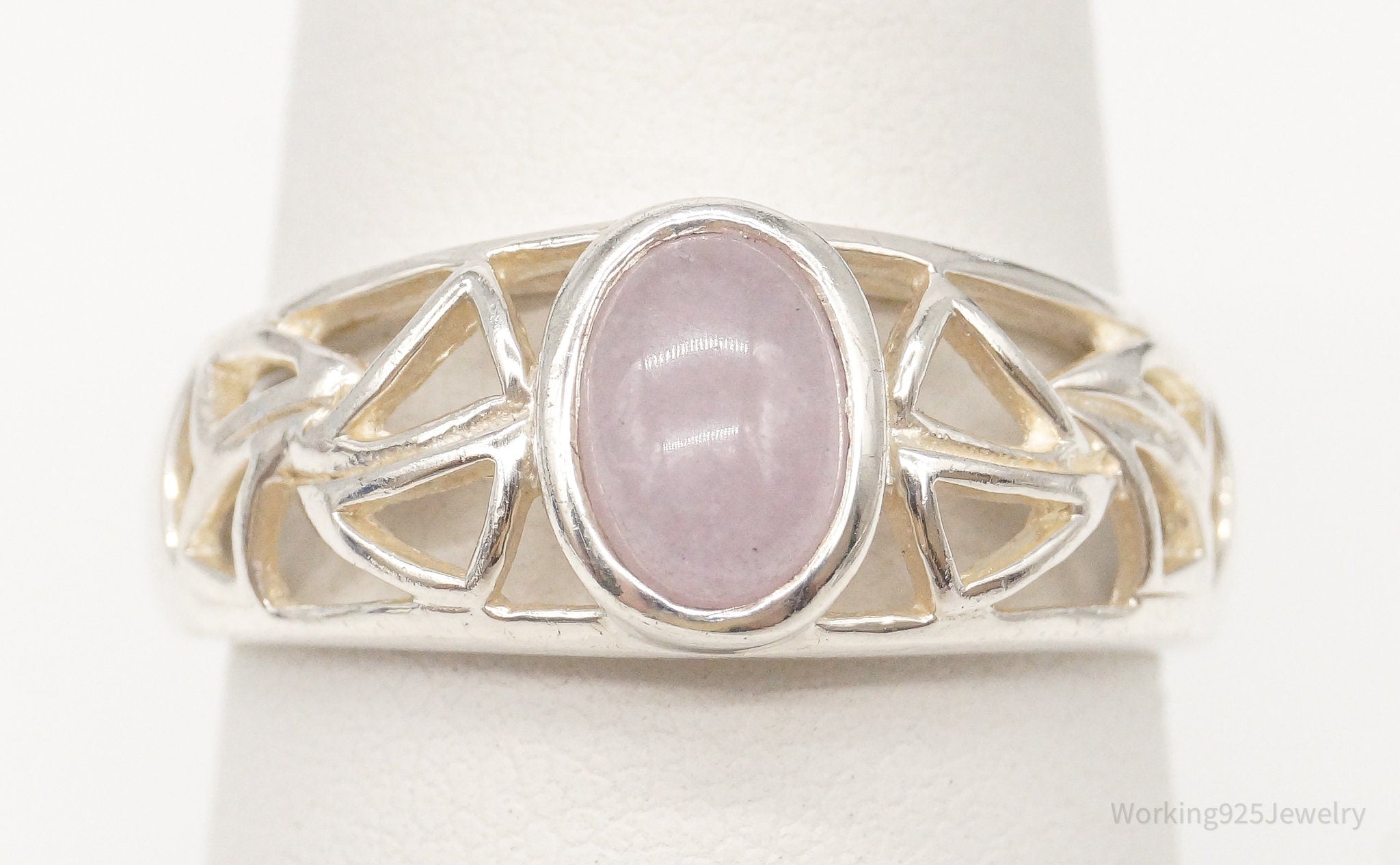 Vintage Purple Jade Sterling Silver Band Ring - Size 7.75