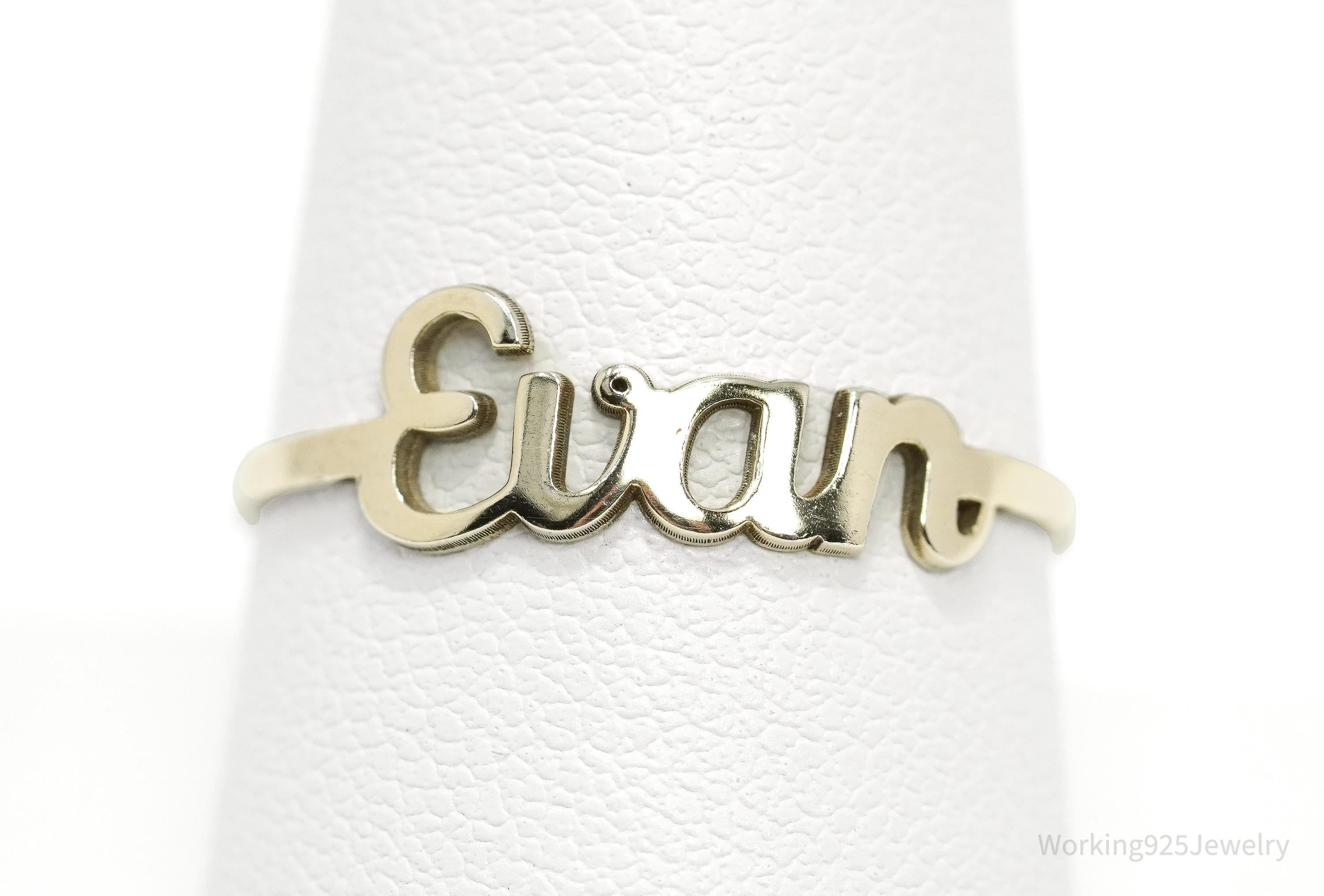 Vintage "Evan" Gold Vermeil Sterling Silver Name Ring - Size 9.25