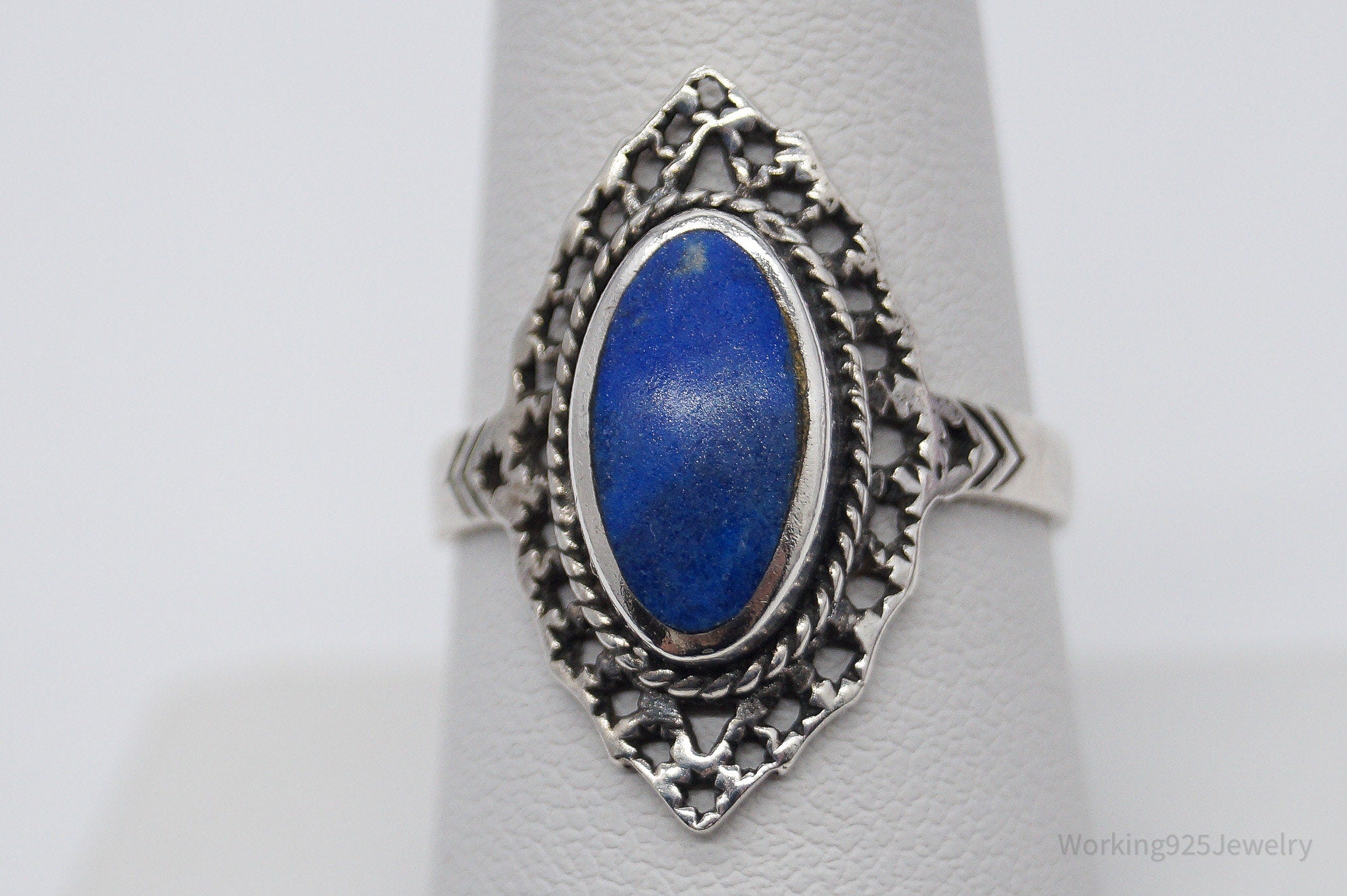 Vintage Lapis Lazuli Sterling Silver Ring - Size 8.5