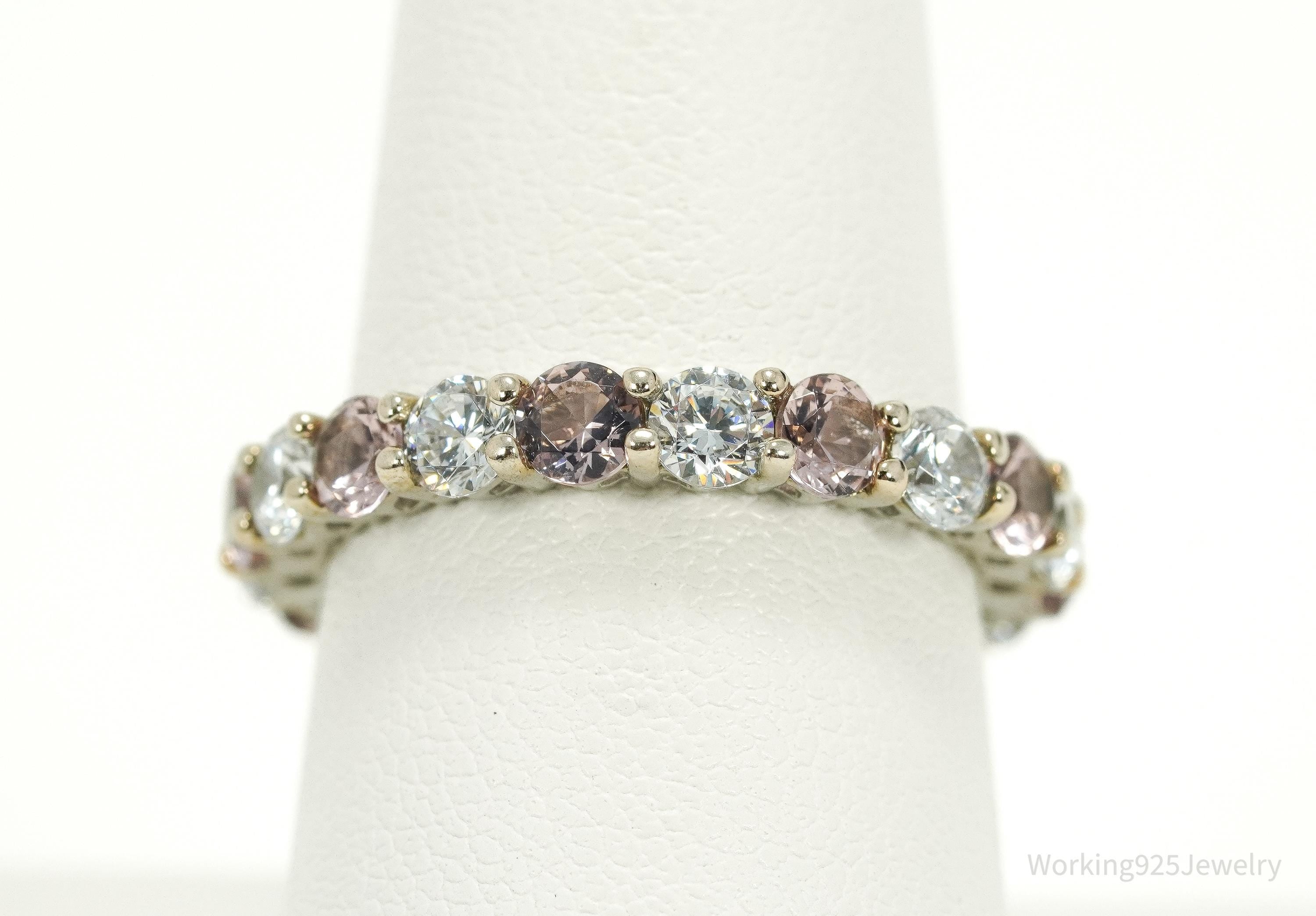 Vintage Cubic Zirconia Platinum Clad Sterling Silver Ring - Size 8