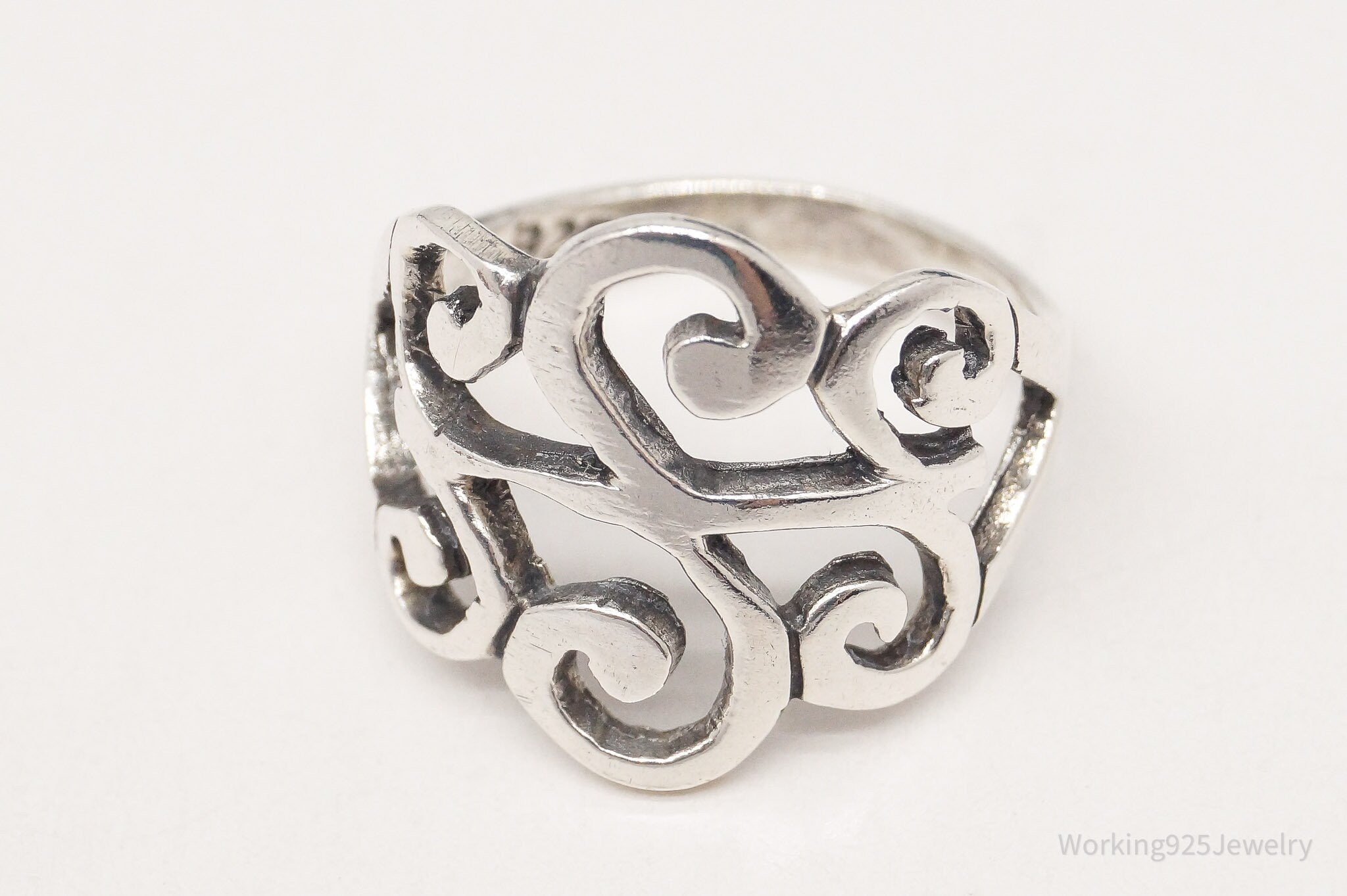 Vintage Scrolls Swirls Openwork Sterling Silver Ring - Size 5