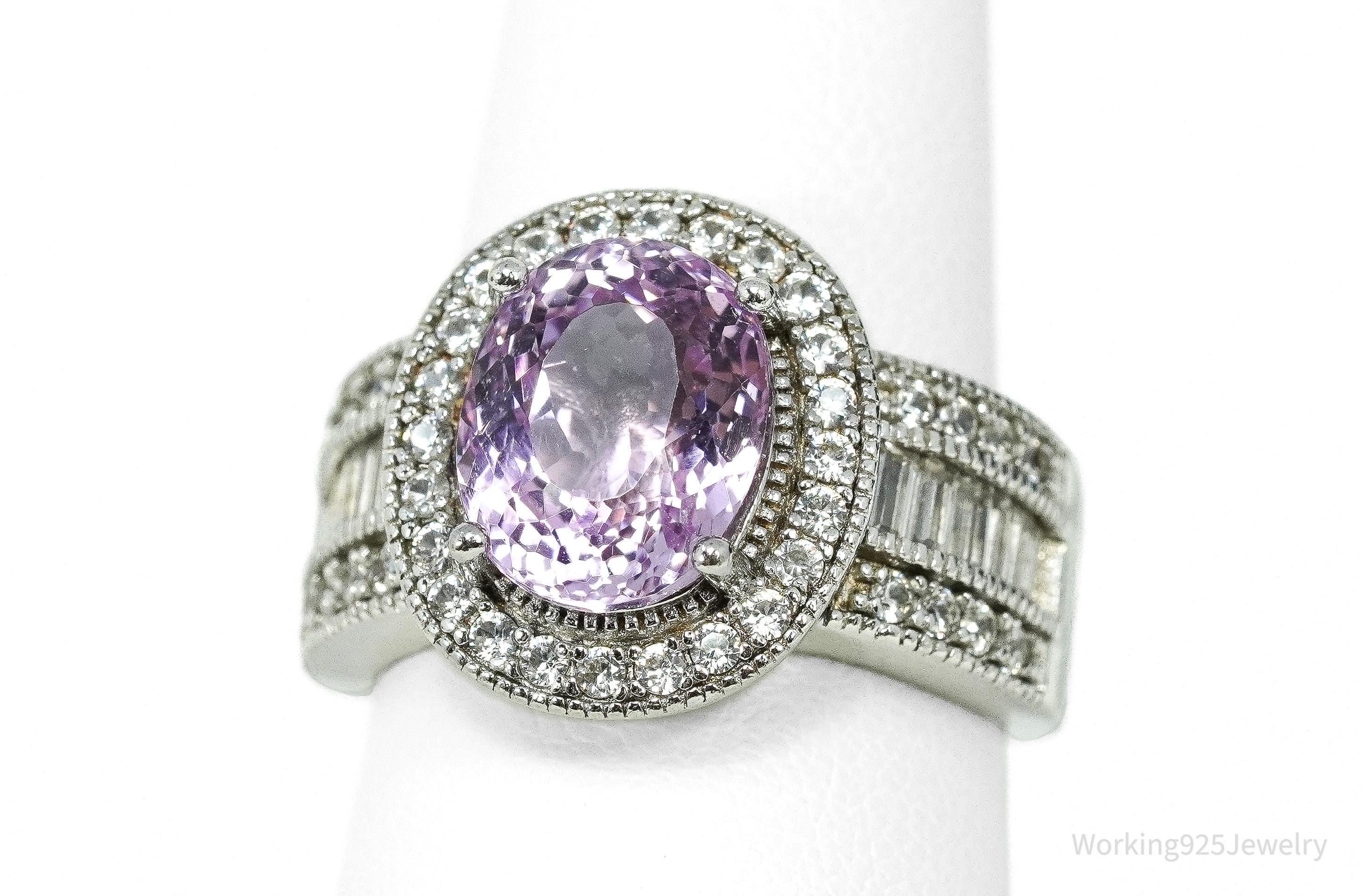 Vintage Amethyst & White Topaz Sterling Silver Ring - Size 8