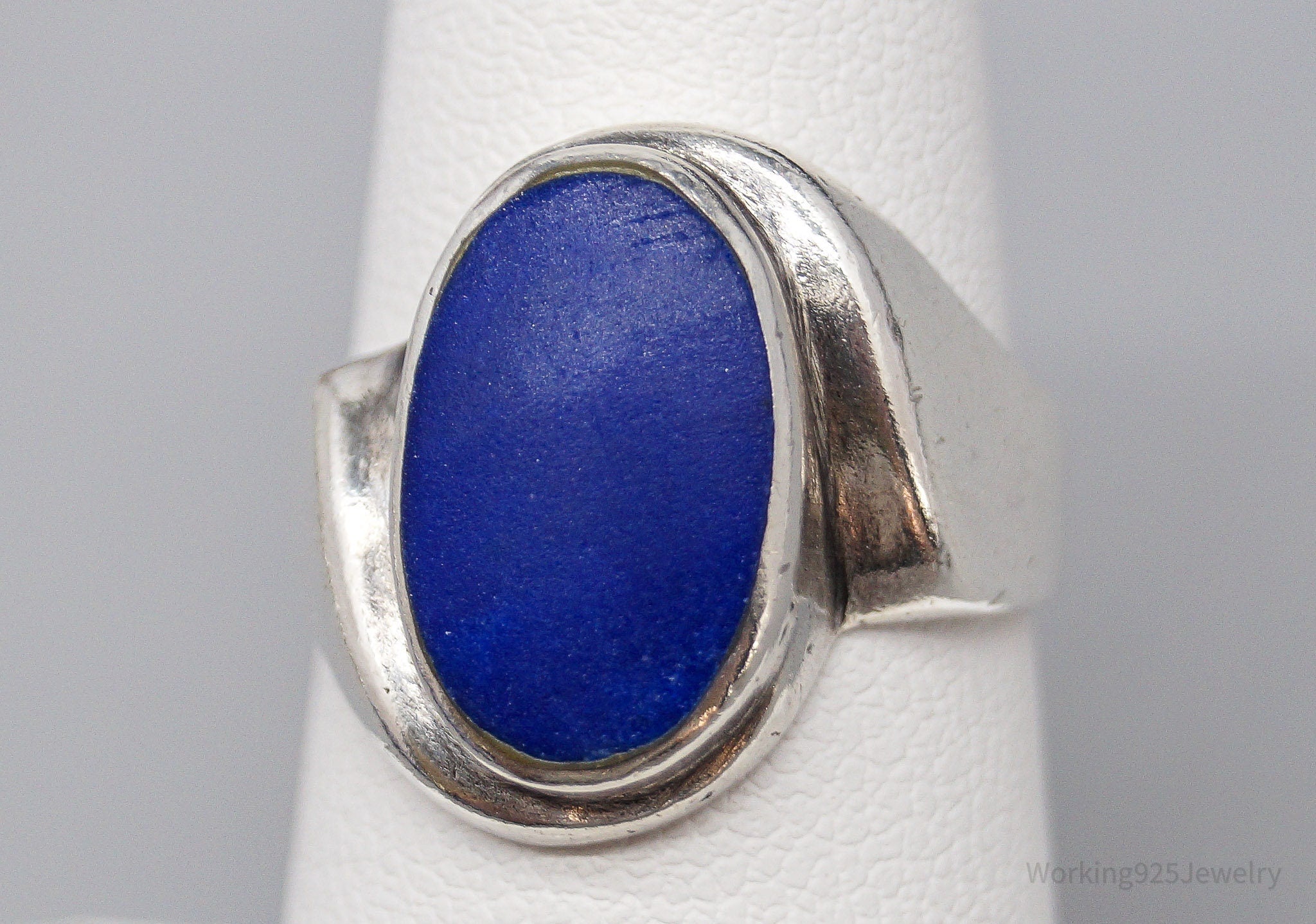 Vintage Lapis Lazuli Modernist Style Sterling Silver Ring - Size 6.5