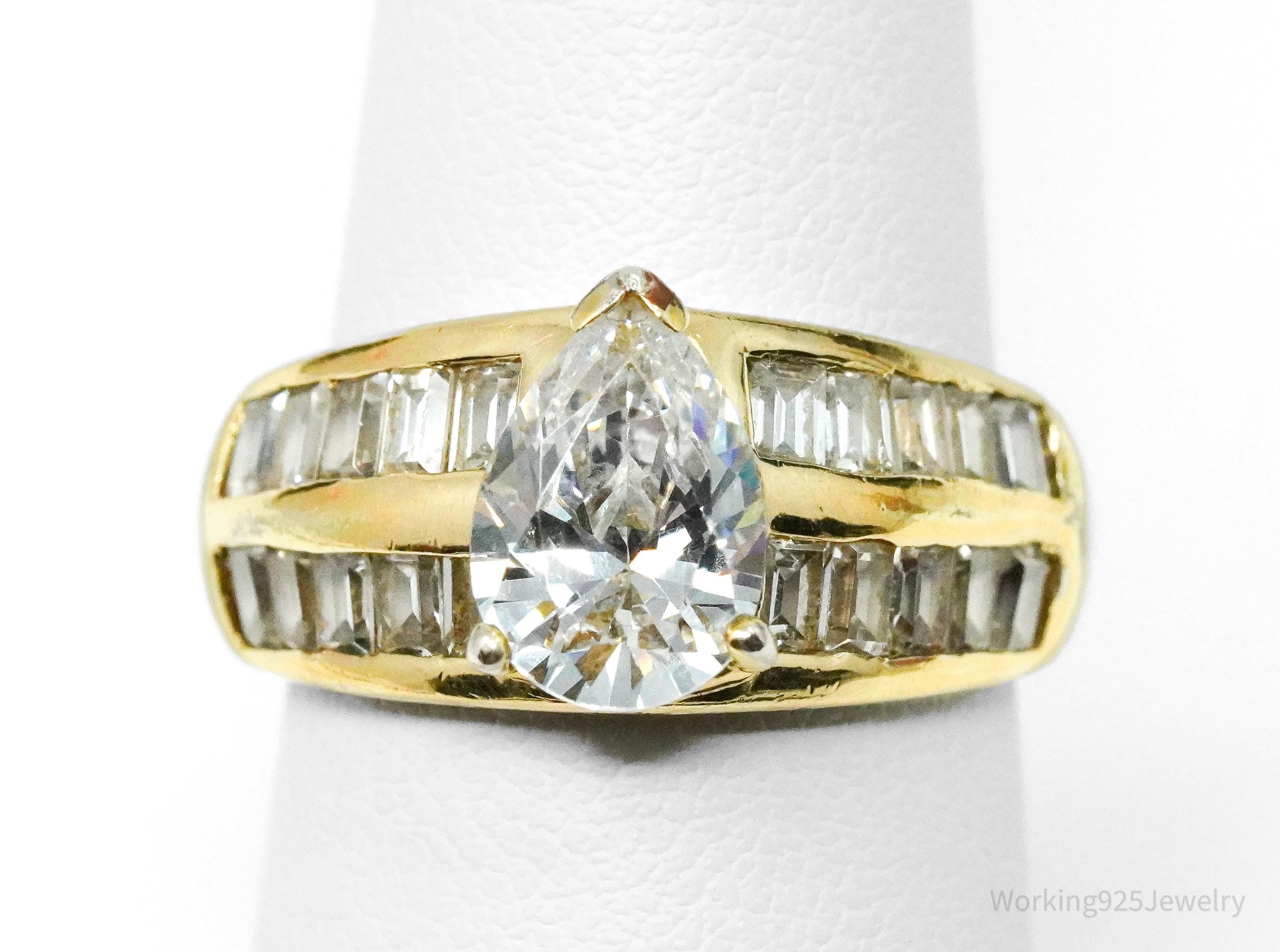 Vintage Gold Vermeil Cubic Zirconia Sterling Silver Ring - Size 7