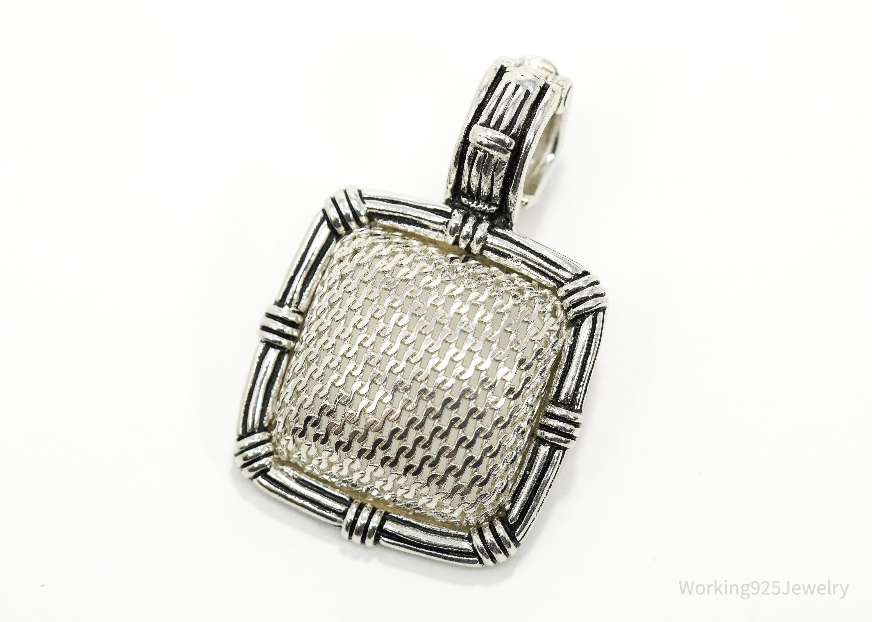 Vintage Designer Joseph Esposito Signature Mesh Design Sterling Silver Pendant