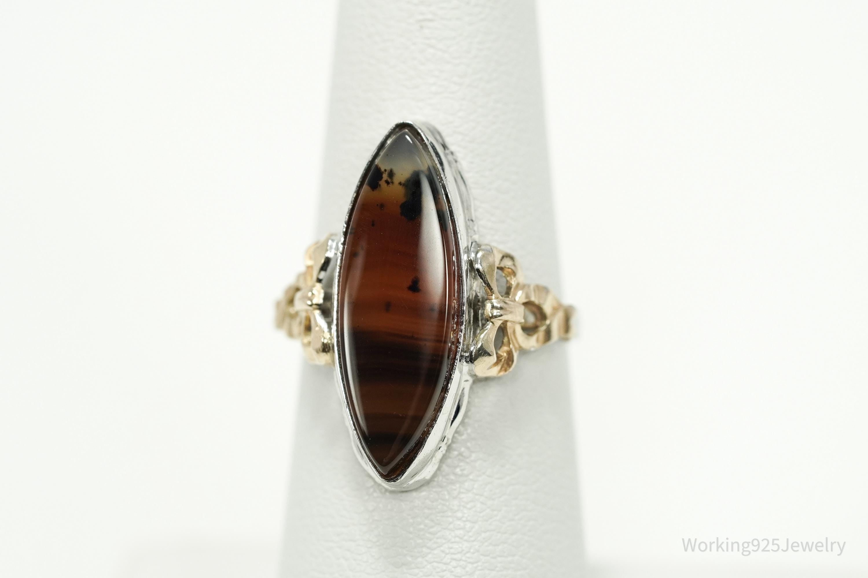 Antique Clark & Coombs 10K Agate Sterling Silver Ring - Size 6.5