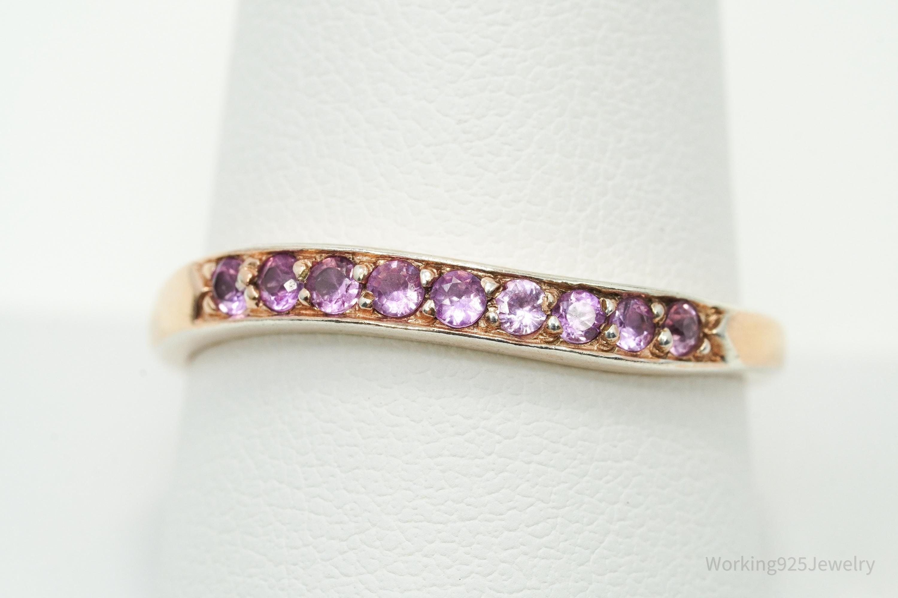 Vintage Ruby Rose Gold Vermeil Sterling Silver Ring - Size 10