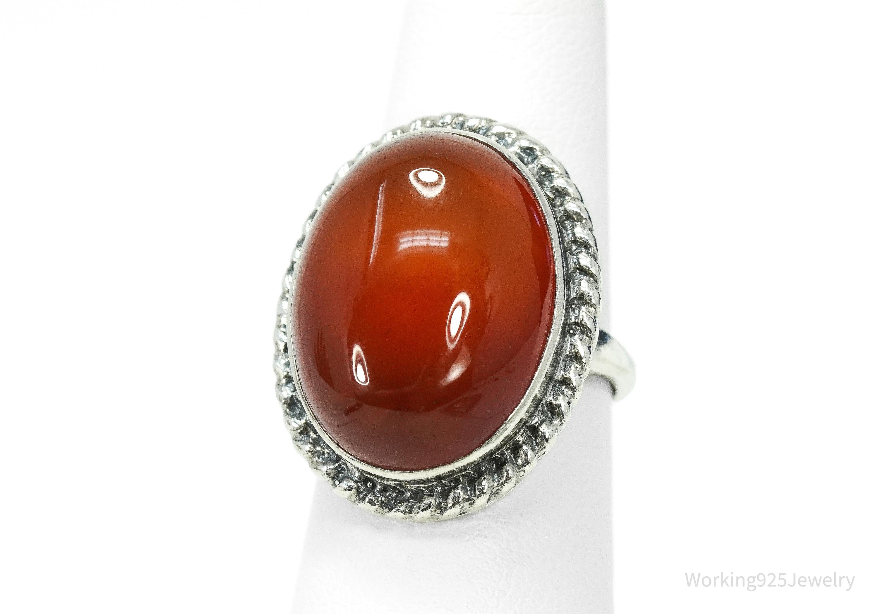 Rare Vintage Large Carnelian Sterling Silver Russian Ring Size 6
