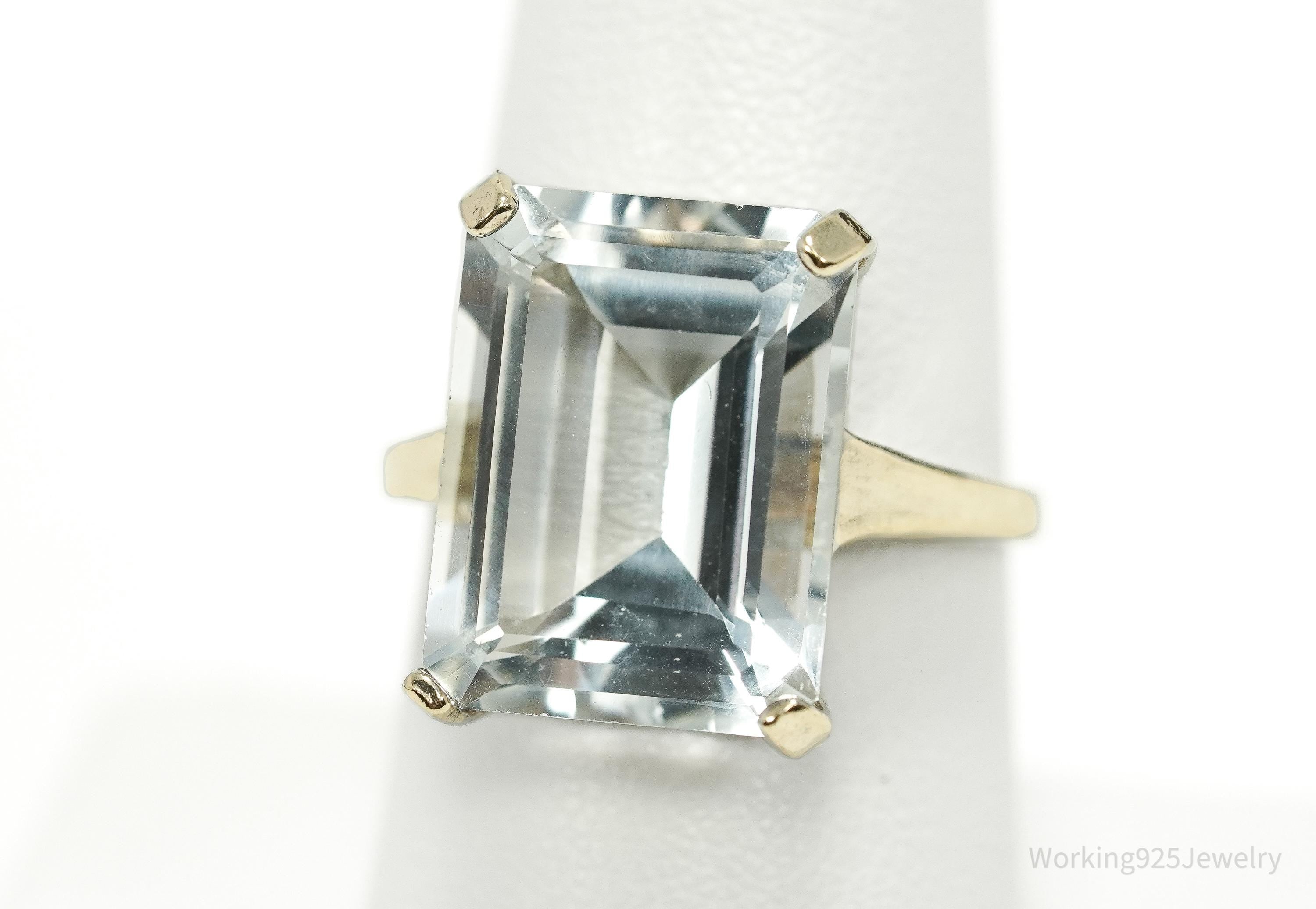 Vintage UTC Large Cubic Zirconia Gold Vermeil Sterling Silver Ring - Size 8