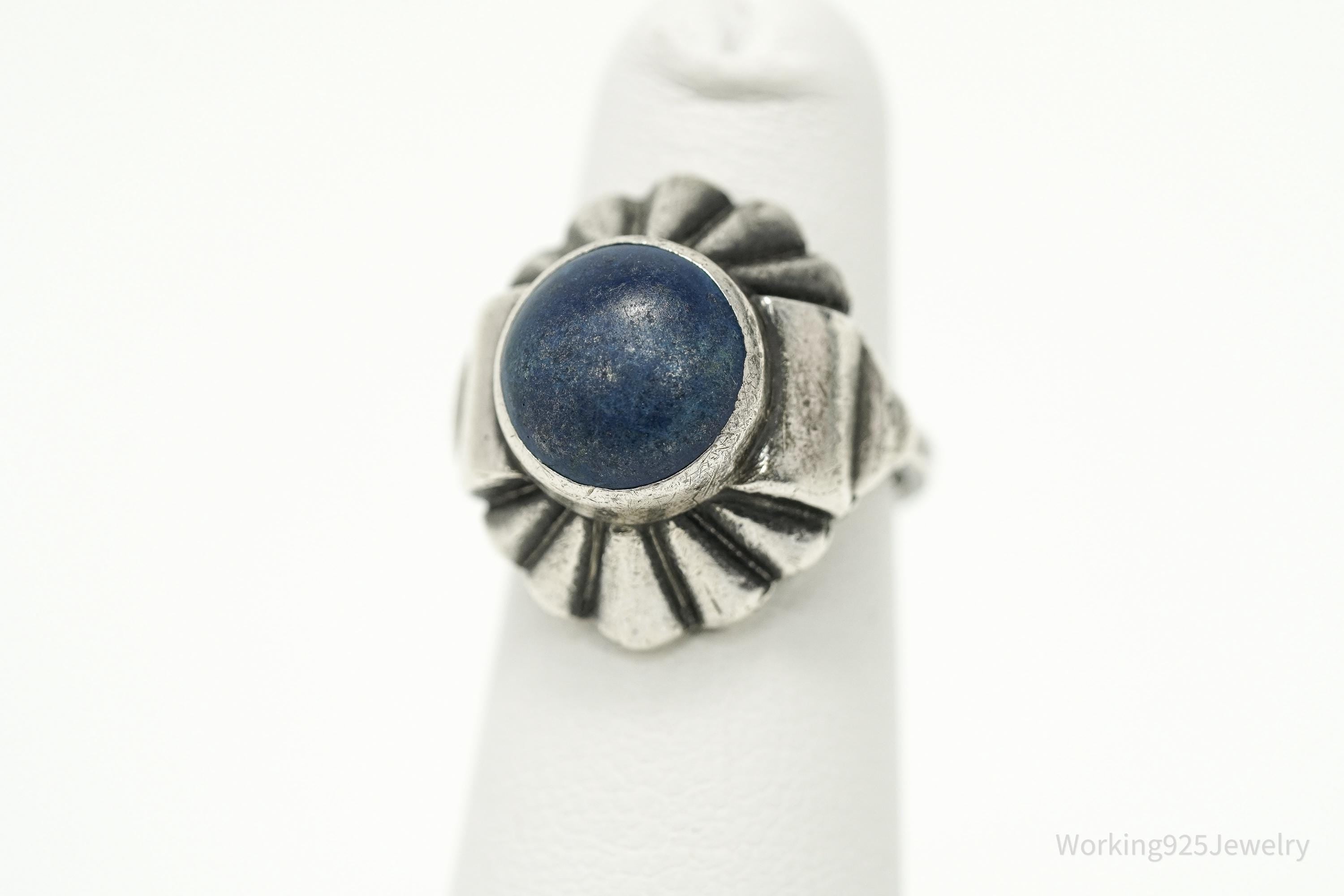 Antique Lapis Lazuli Sterling Silver Ring Size 3.75