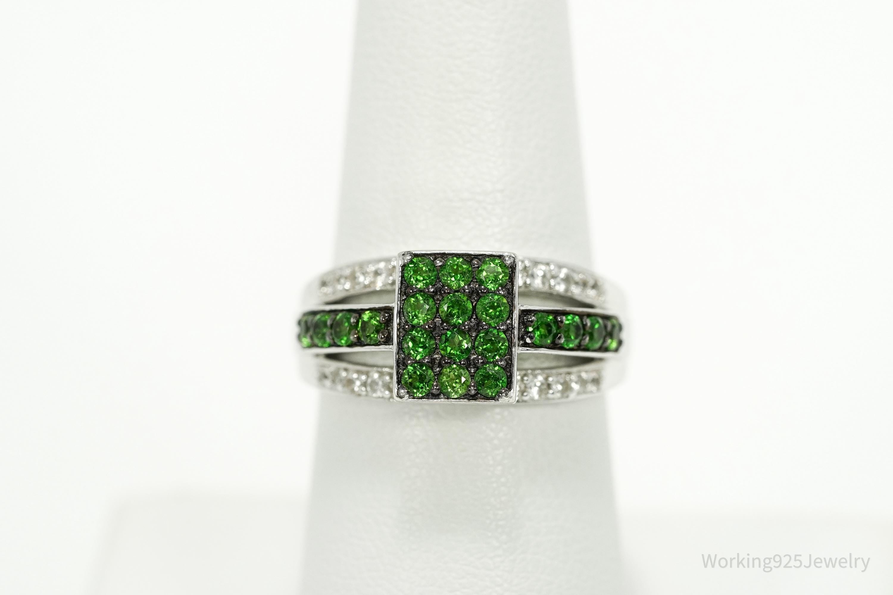 BBJ Green Chrome Diopside & Cubic Zirconia Sterling Silver Ring Size 6.75