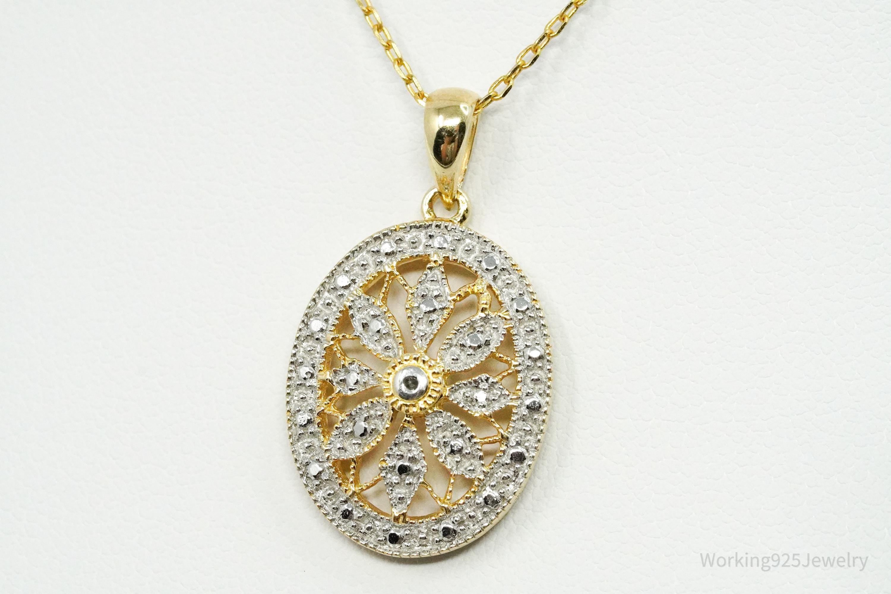 Vintage Diamond Gold Over Sterling Silver Necklace 17"