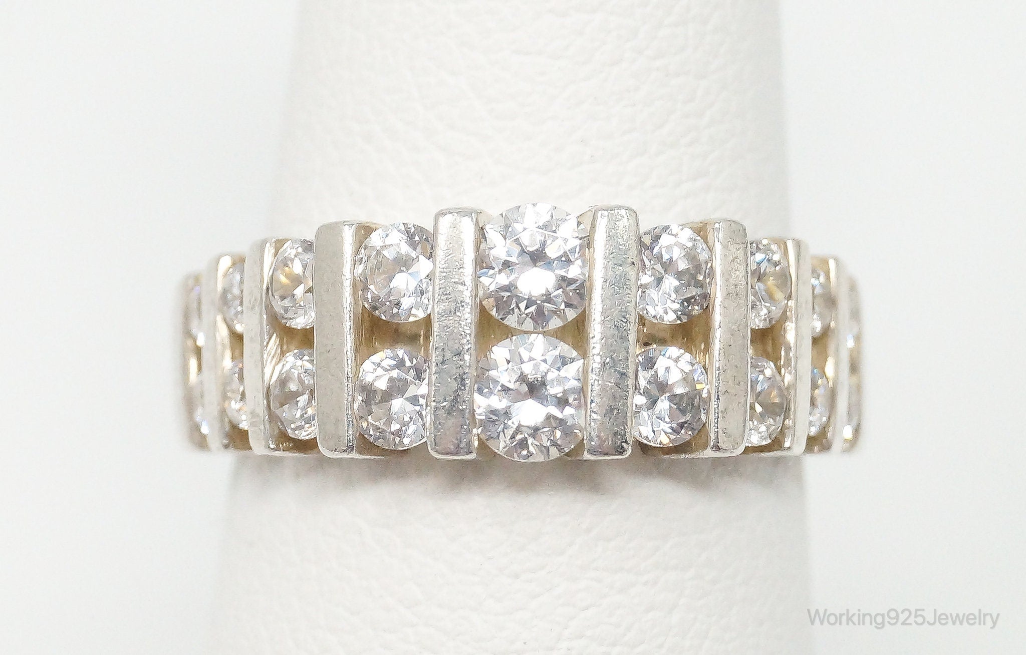 Vintage Designer GV Cubic Zirconia Sterling Silver Ring - Size 6