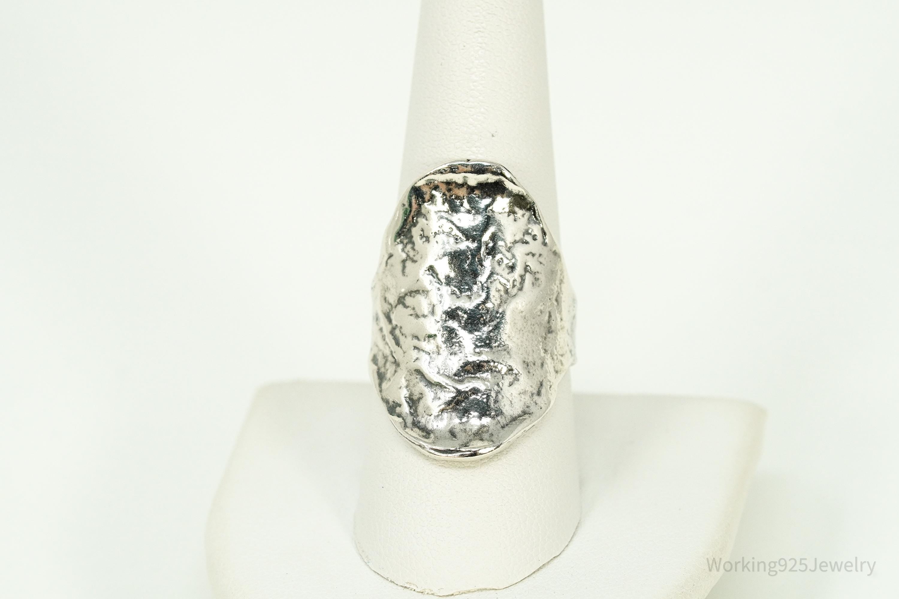 Vintage Brutalist Style Israel Sterling Silver Ring - Size 9