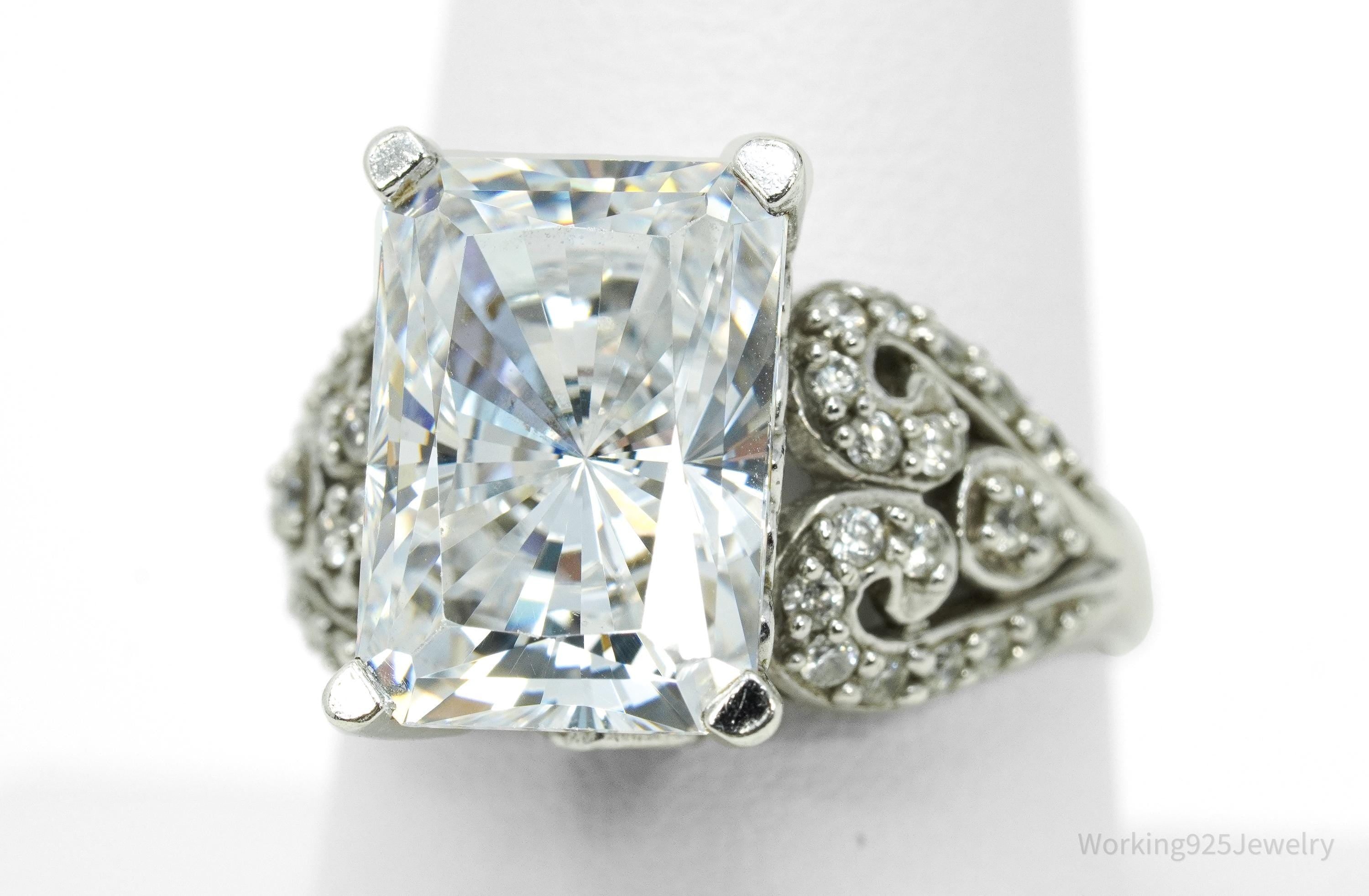 Vintage MEDA Large Cubic Zirconia Sterling Silver Ring Size 9