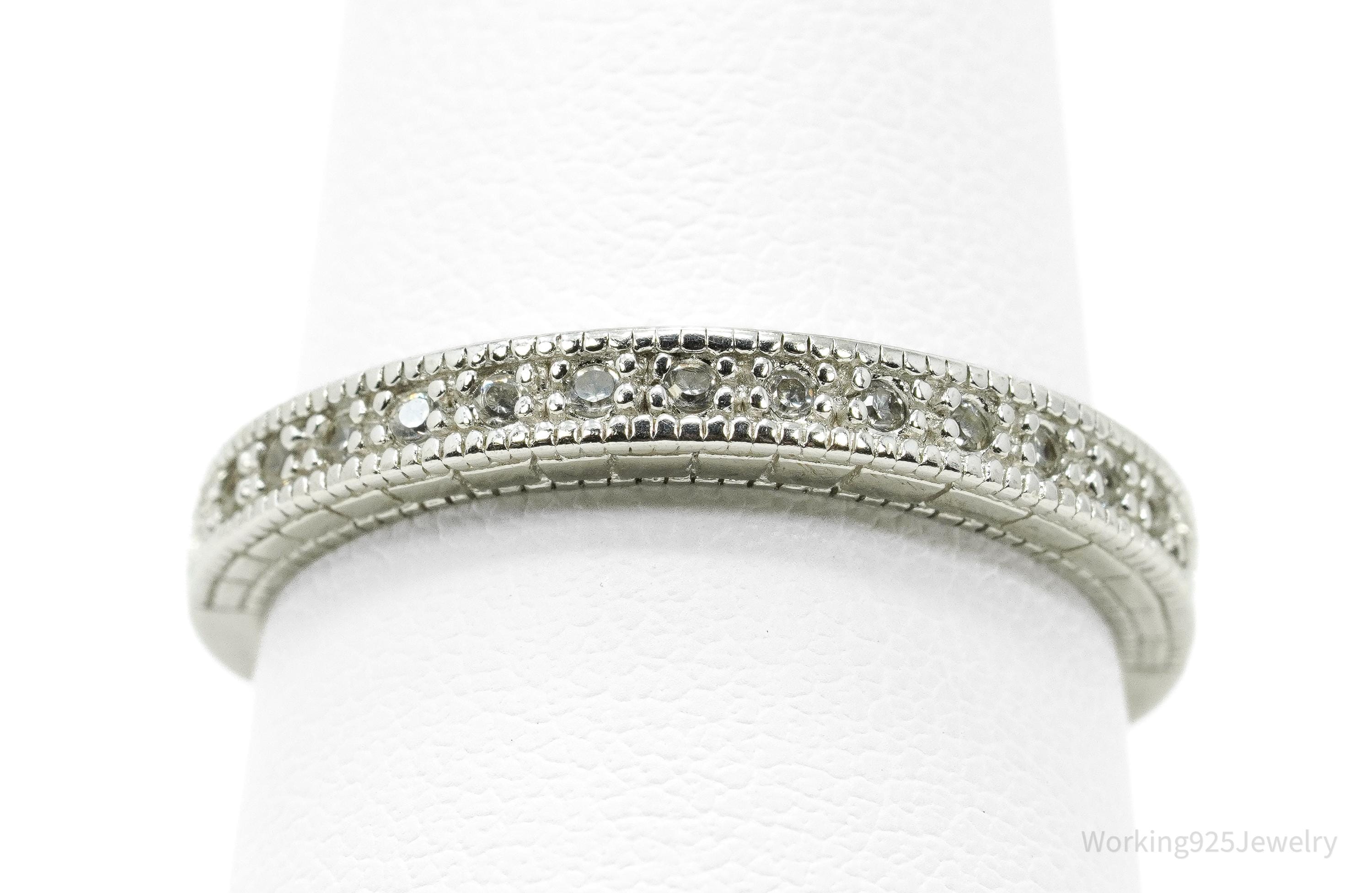 Vintage Cubic Zirconia Sterling Silver Band Ring - Size 9