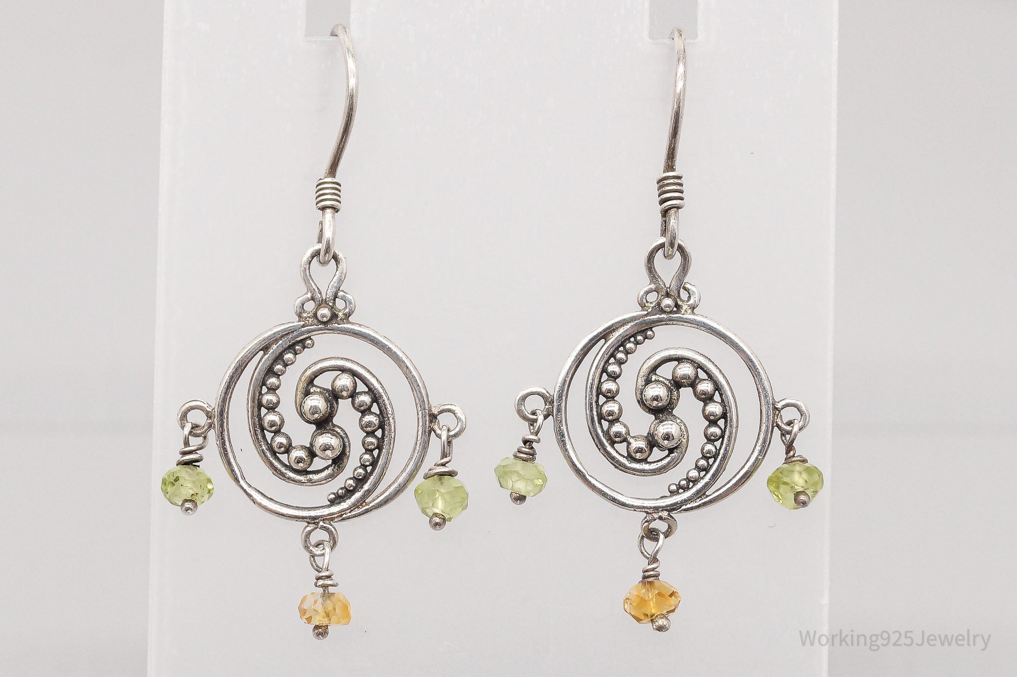 Vintage Peridot & Citrine Filigree Silver Earrings