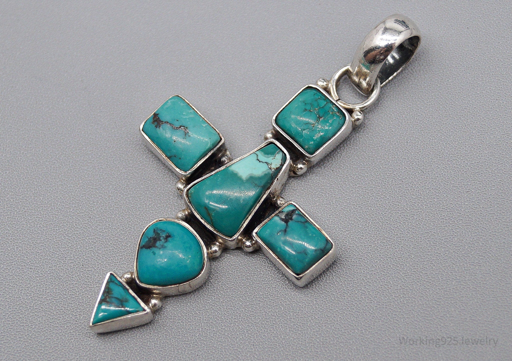 Large Vintage Native Turquoise Sterling Silver Cross Pendant