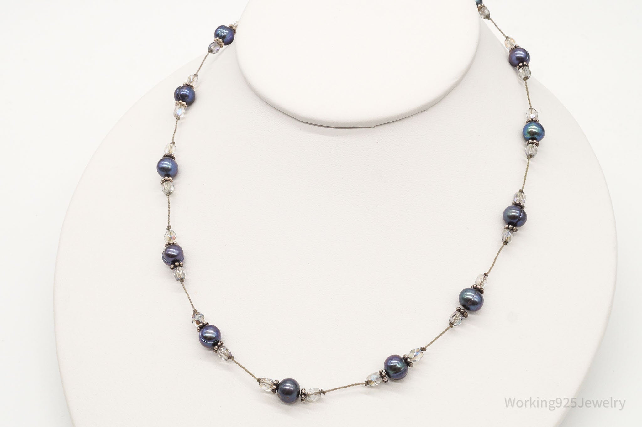 Vintage Tahitian Pearl & Glass Bead Sterling Silver String Necklace