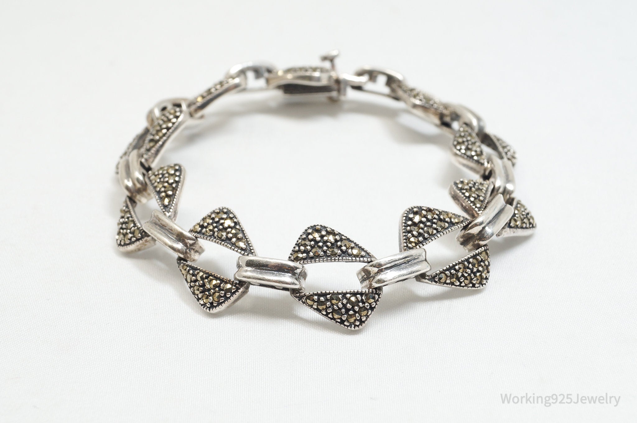 Vintage Art Deco Style “Black Diamond” Marcasite Sterling Silver Bracelet