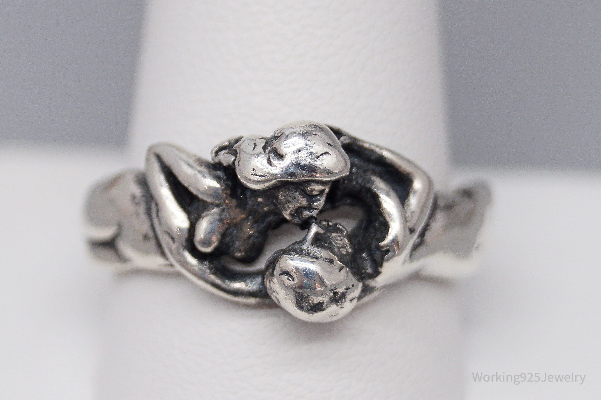 Vintage Kissing Couple Lovers Sex Sterling Silver Ring - Size 12.5