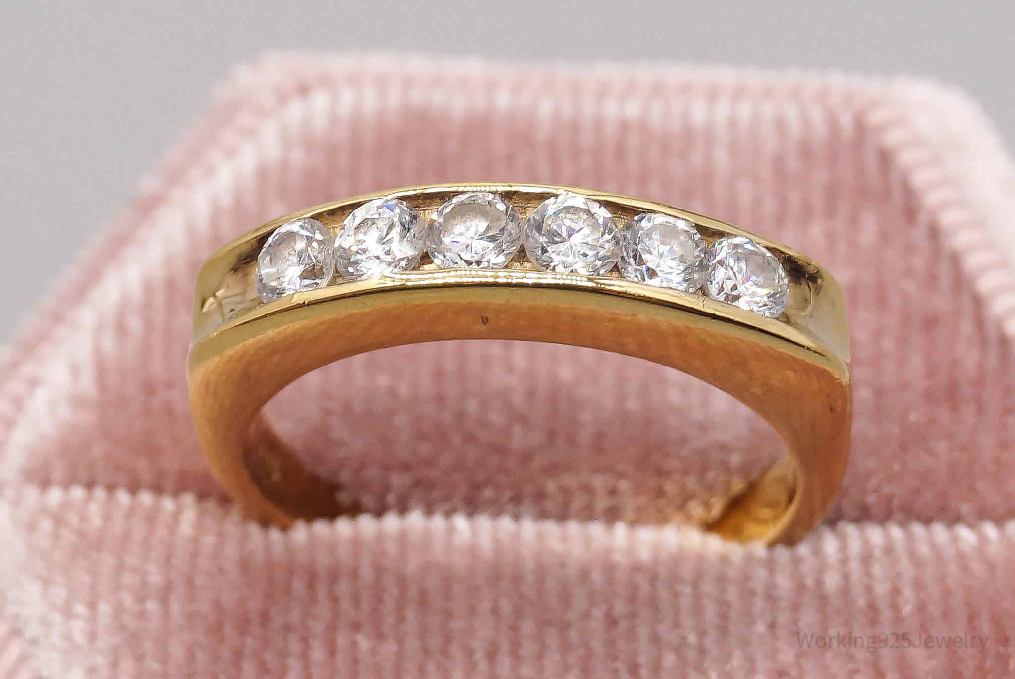 Vintage Cubic Zirconia Gold Vermeil Sterling Silver Ring - Size 7.25