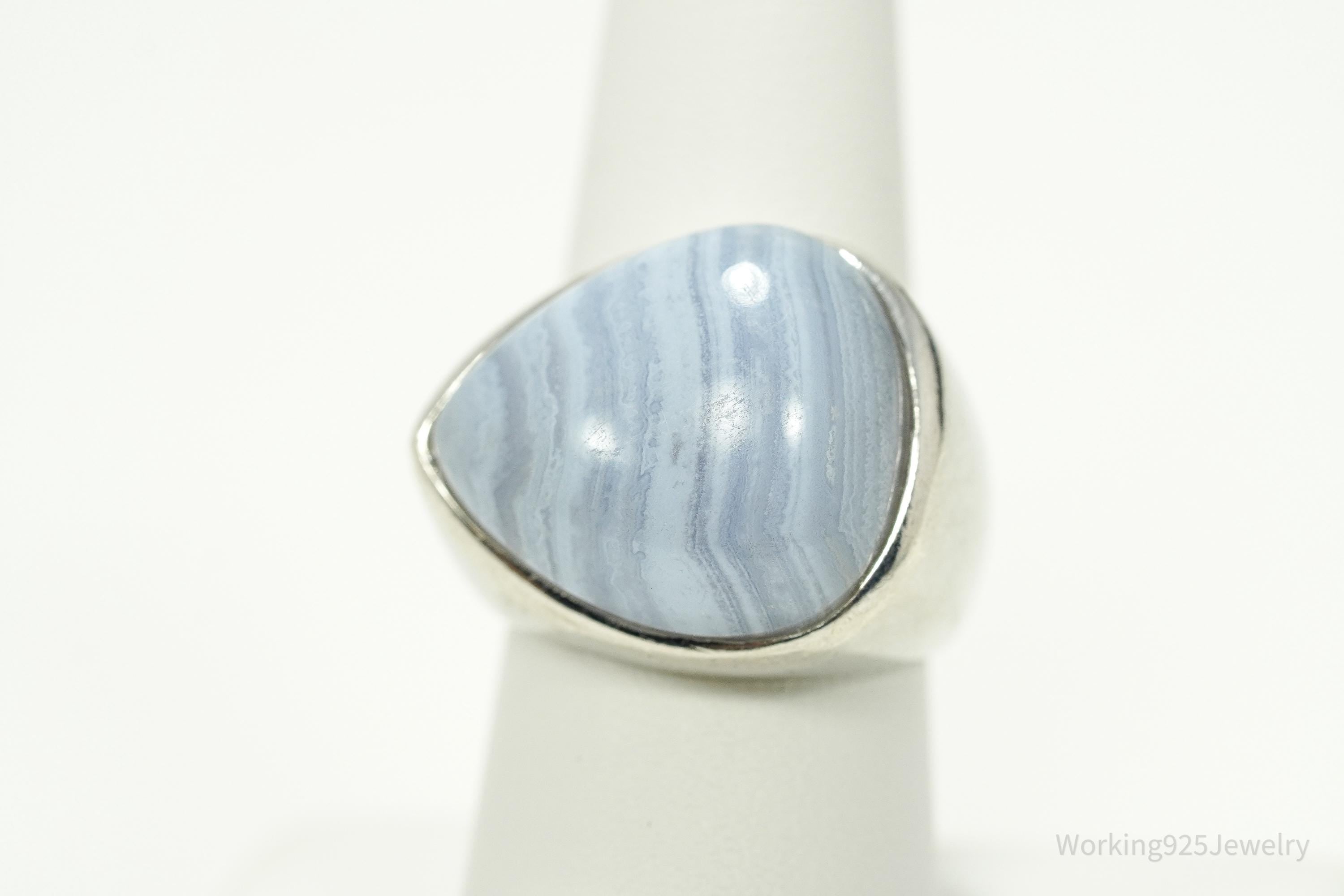Vintage Blue Lace Agate Sterling Silver Ring - Size 8.25