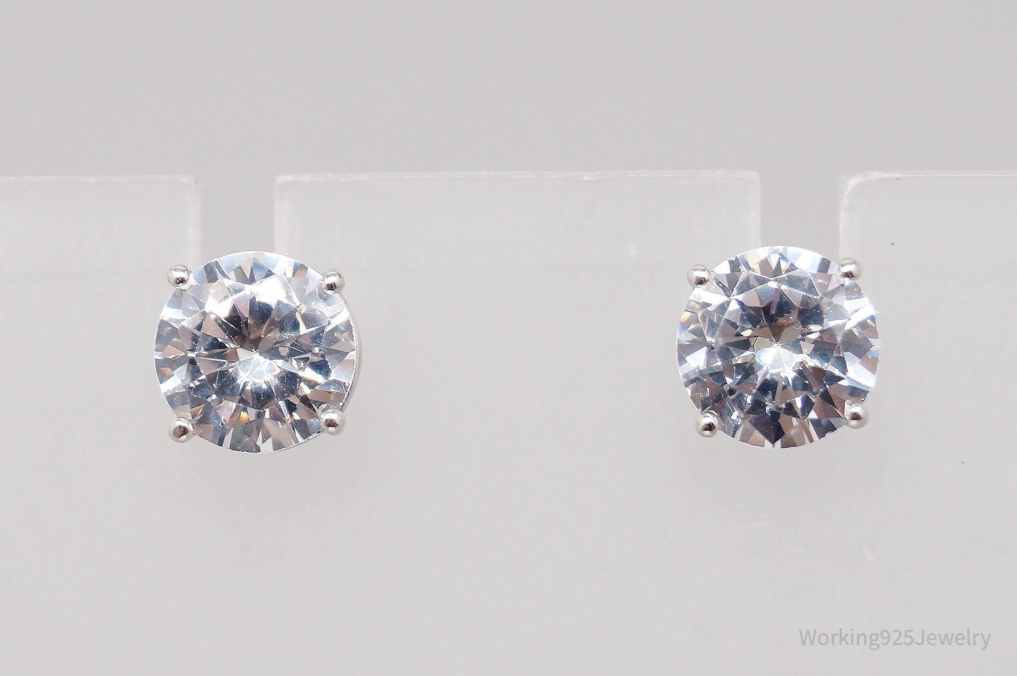 Vintage Large Cubic Zirconia Sterling Silver Earrings