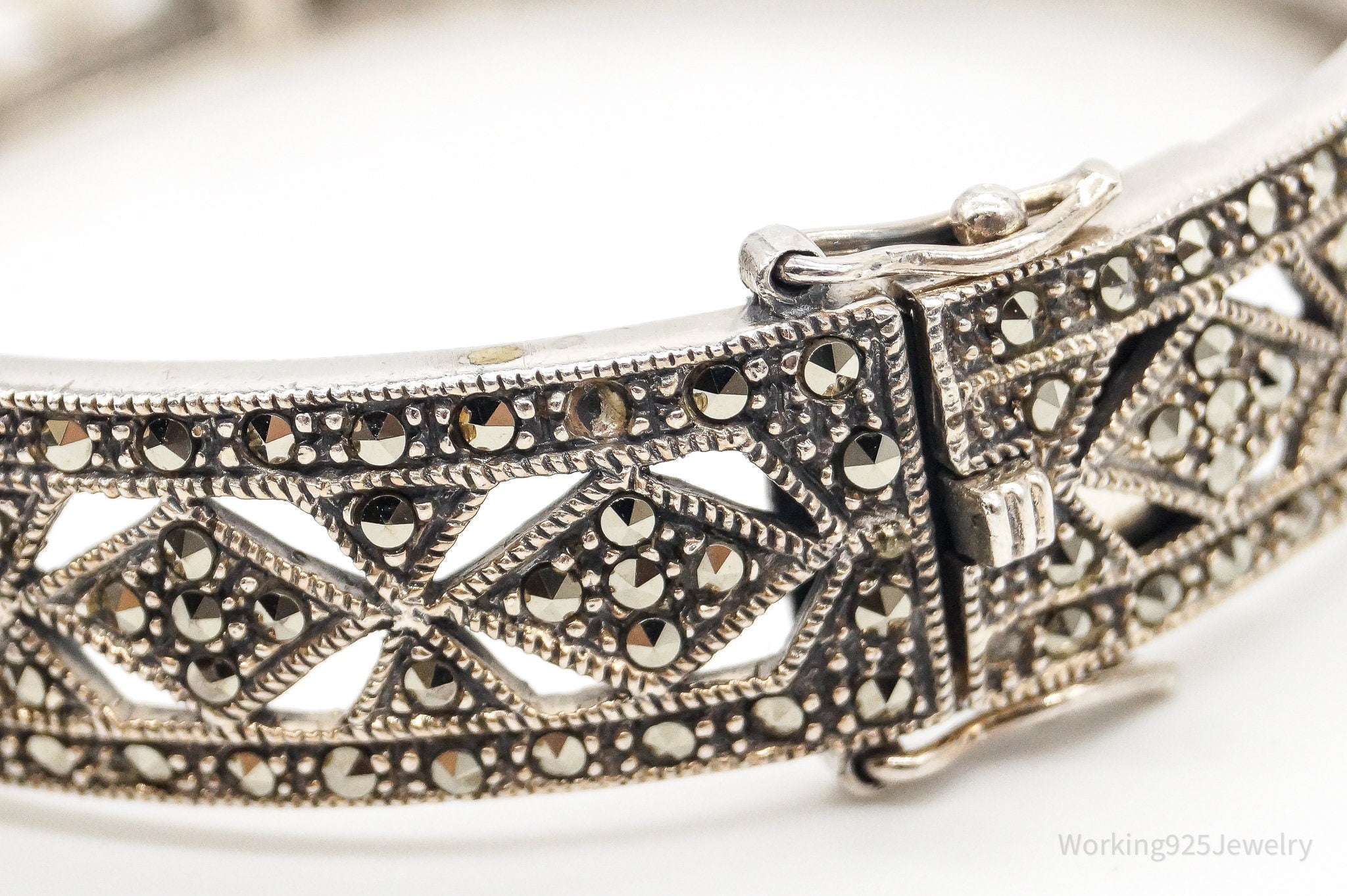 Vintage Marcasite Sterling Silver Art Deco Bangle Bracelet