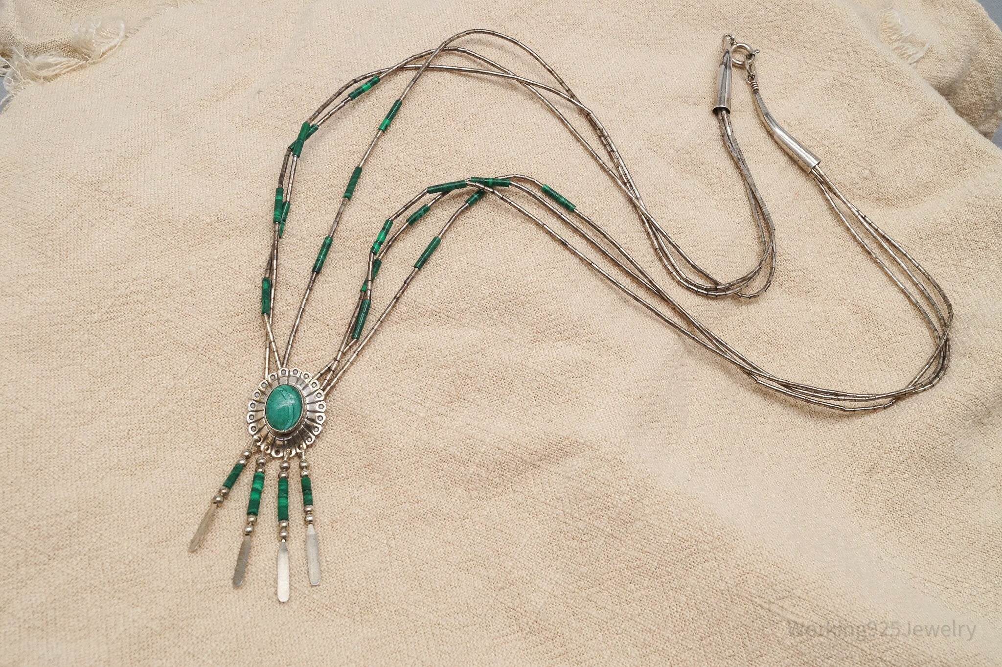 VTG Native QT Pendant On Carolyn Pollack Bead Sterling Silver Chain Necklace