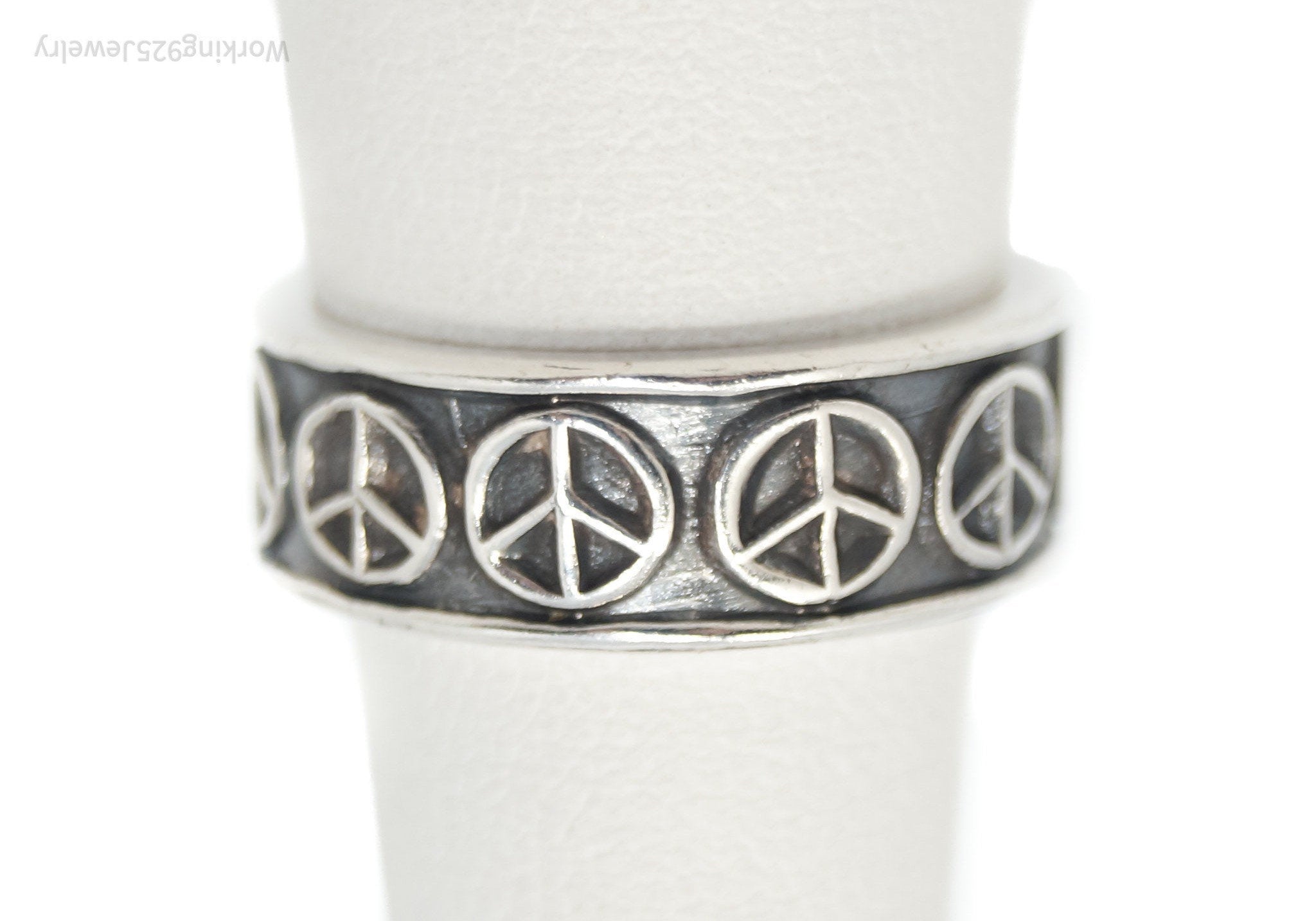 Vintage Mexico Peace Sign Sterling Silver Band Ring - Size 5.5