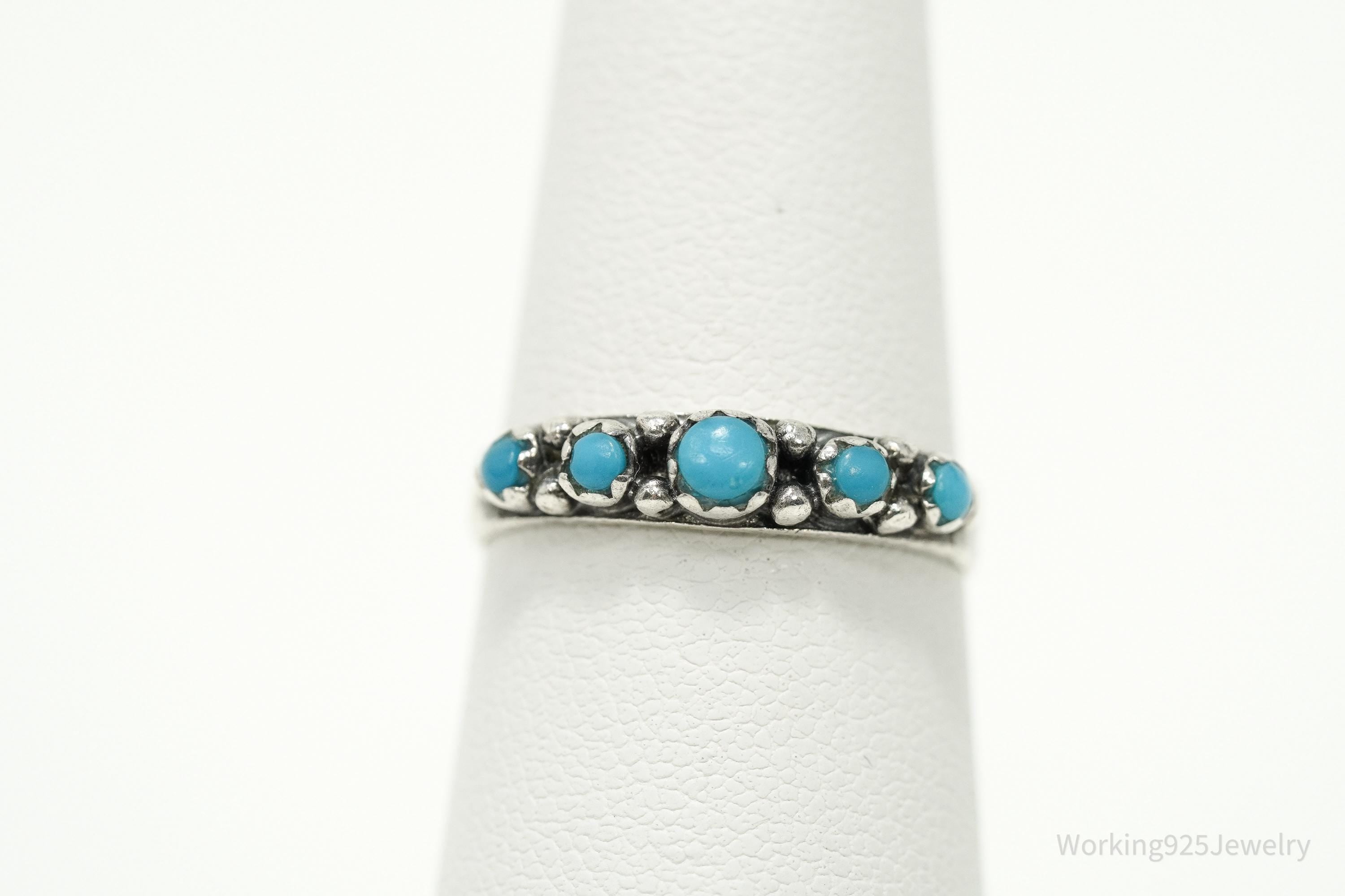 Vintage Native American Turquoise Silver Ring - Size 6.75
